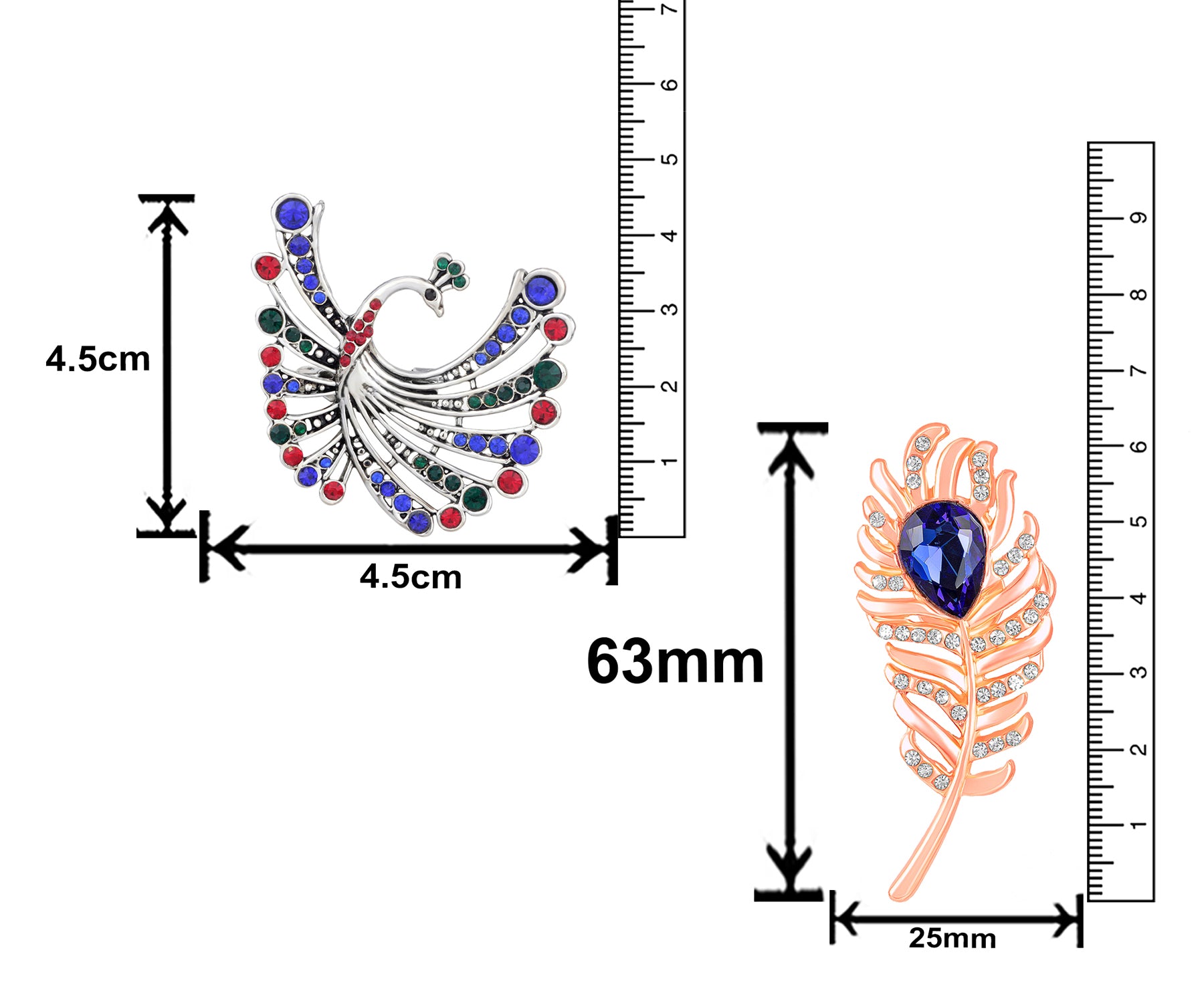 Peacock and Peacock Feather Shaped Lapel Pin / Brooch