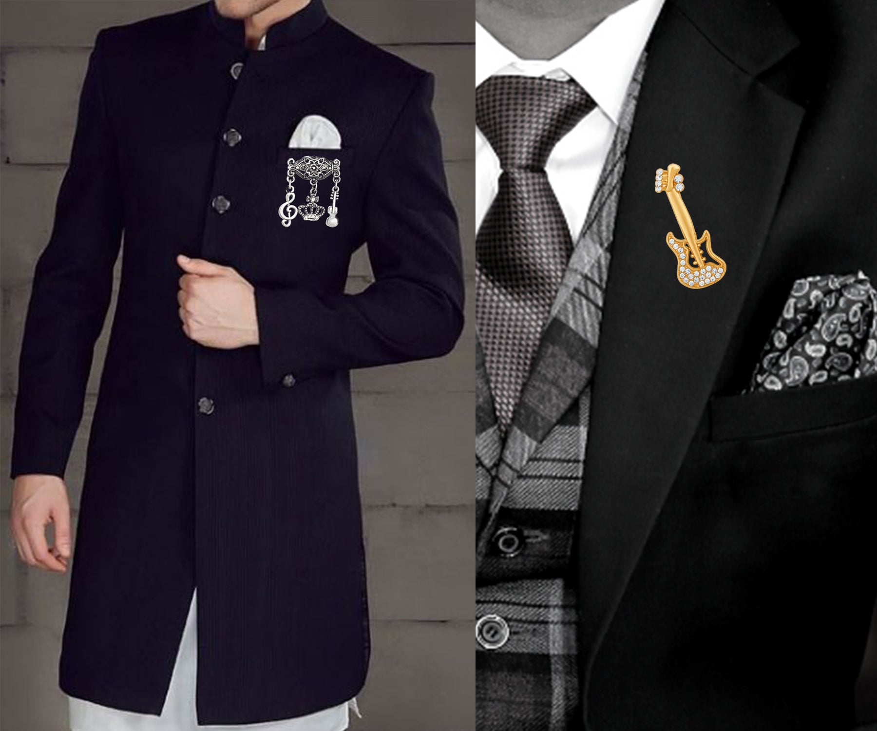 Musical Notes Charms and Guitar Lapel Pin / Brooch