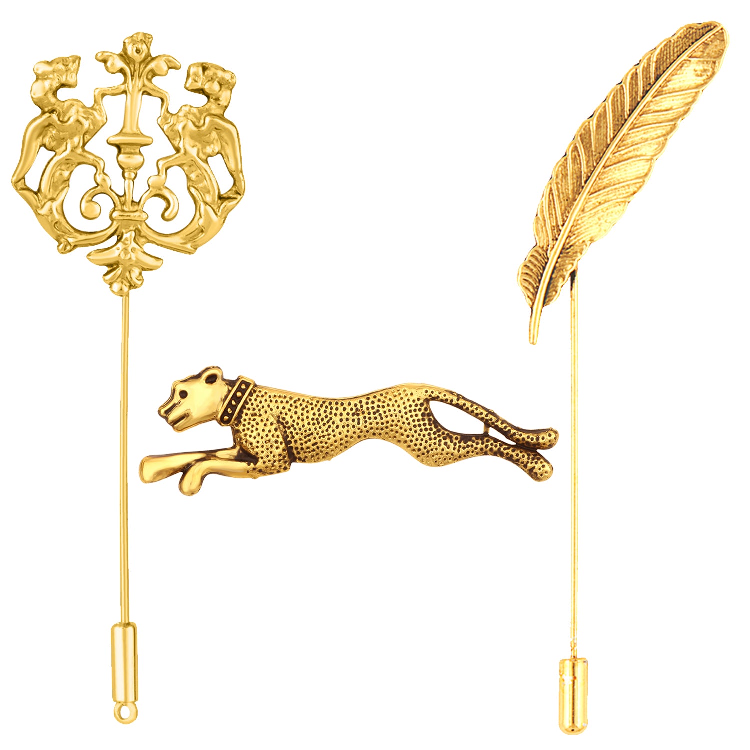 Leaf, Jaguar and Royal Lion Face Shaped Lapel Pin / Brooch