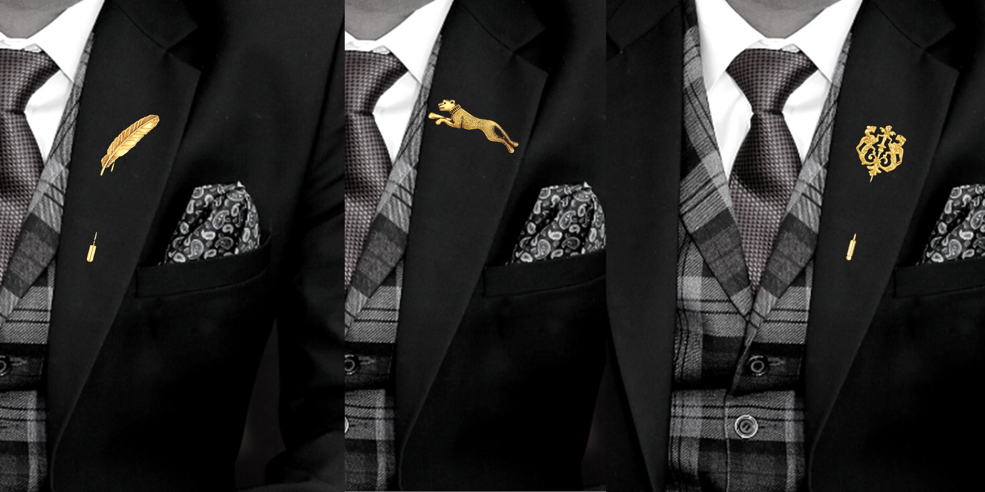 Leaf, Jaguar and Royal Lion Face Shaped Lapel Pin / Brooch