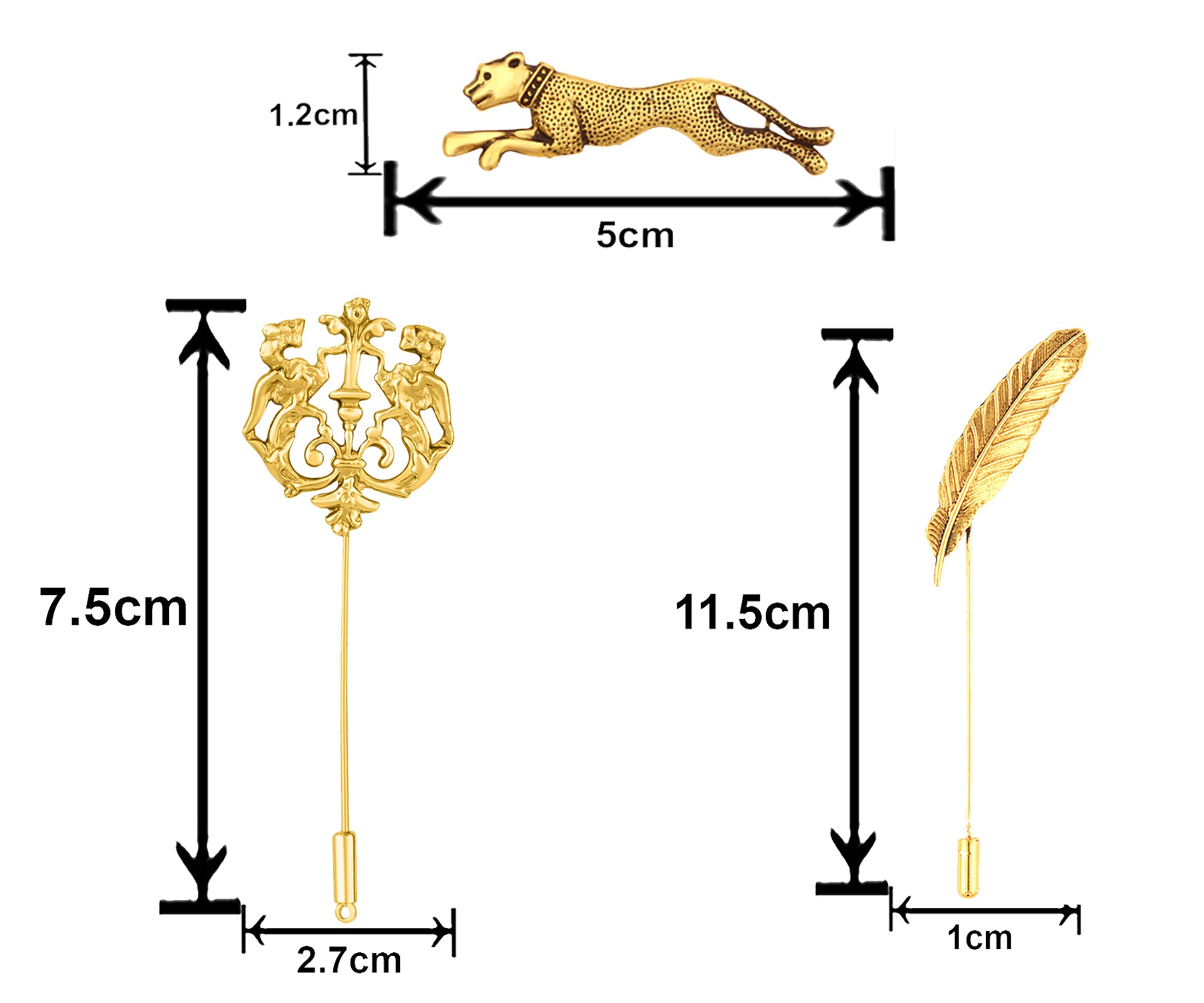Leaf, Jaguar and Royal Lion Face Shaped Lapel Pin / Brooch