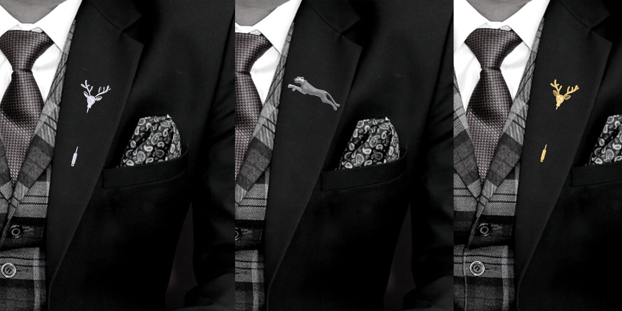 Jaguar and Deer Face Shaped Lapel Pin / Brooch