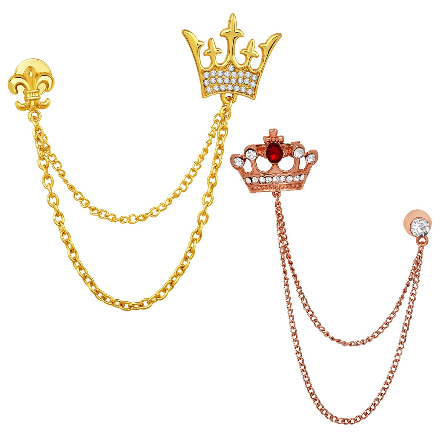 Crown Shaped and Layered Chain Brooch