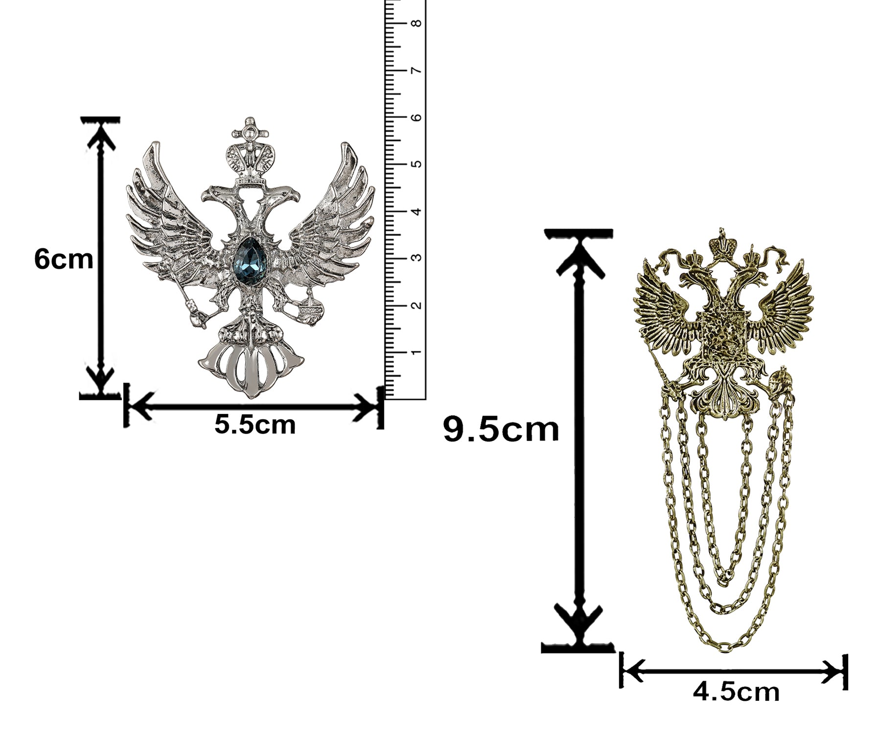 Dual Head Flying Eagle Shaped Layered Chain Lapel Pin / Brooch