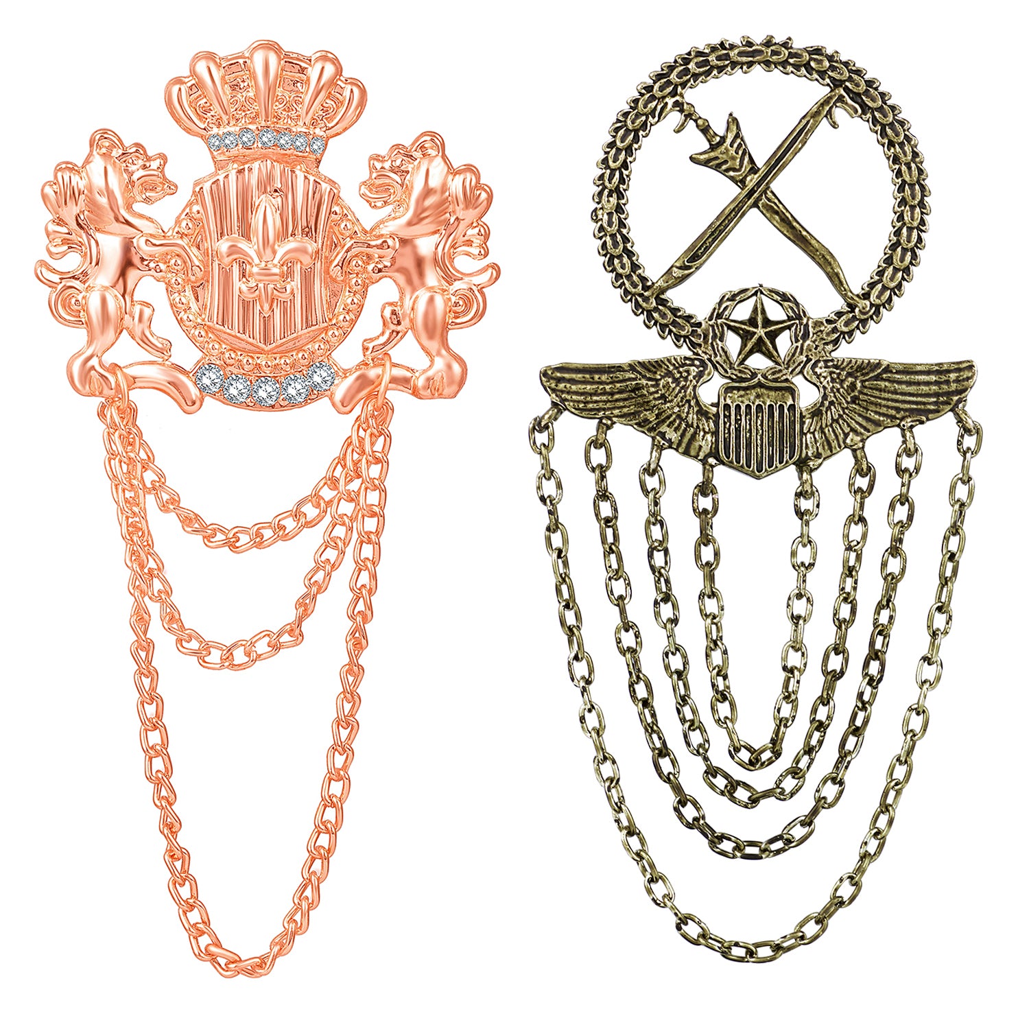 Royal Army and Unicorn Shaped Layered Chains Brooch