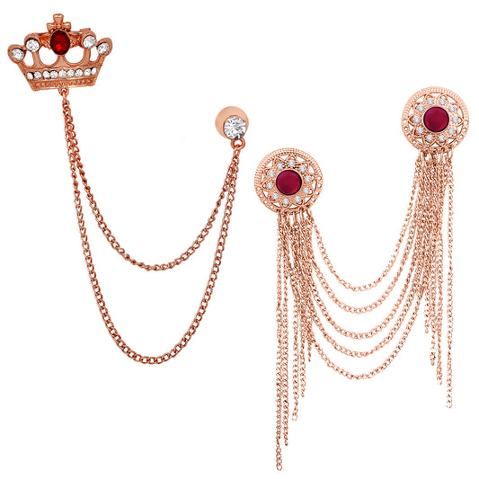 Layered Chains and Crown Shape Brooch