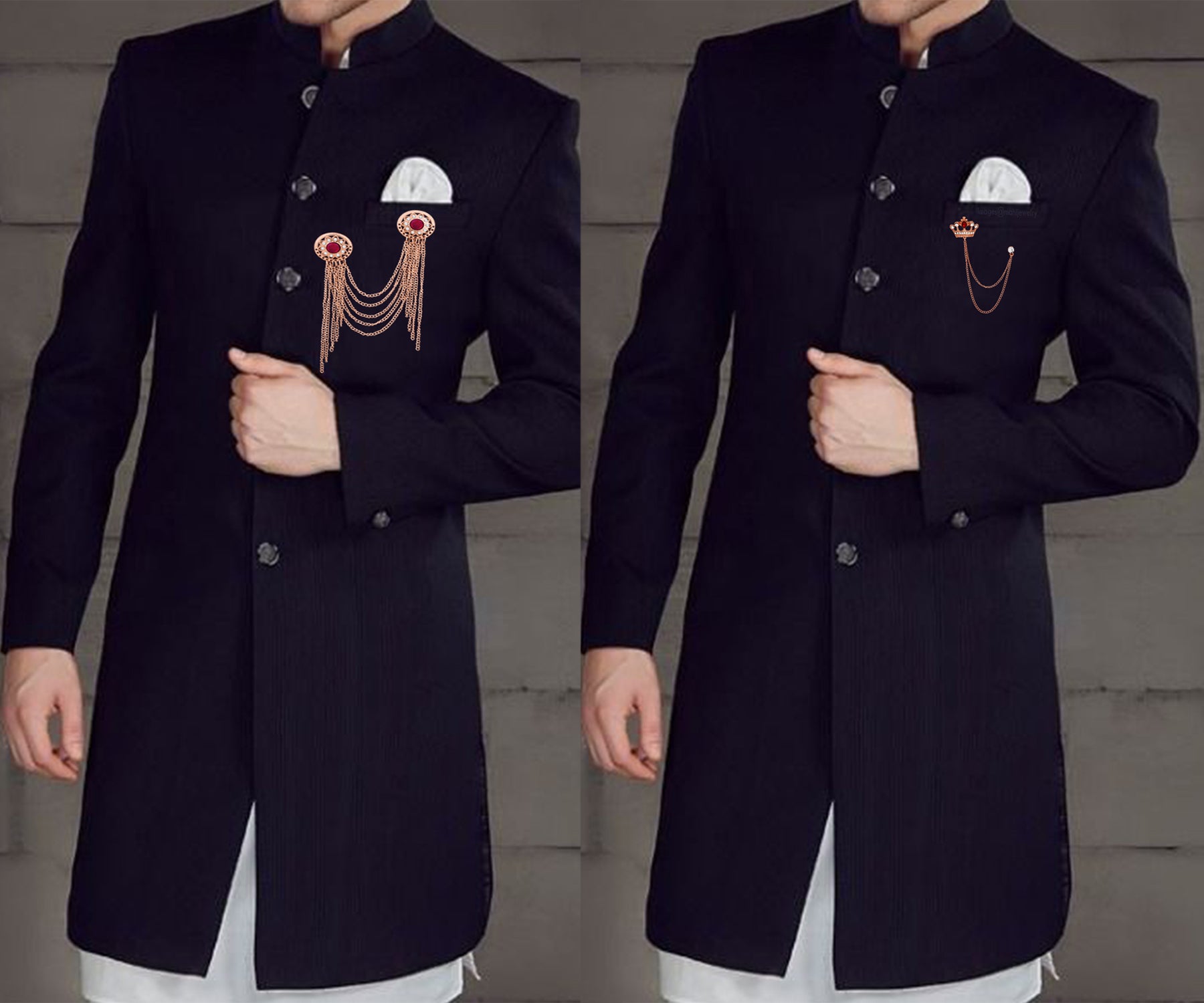 Layered Chains and Crown Shape Brooch