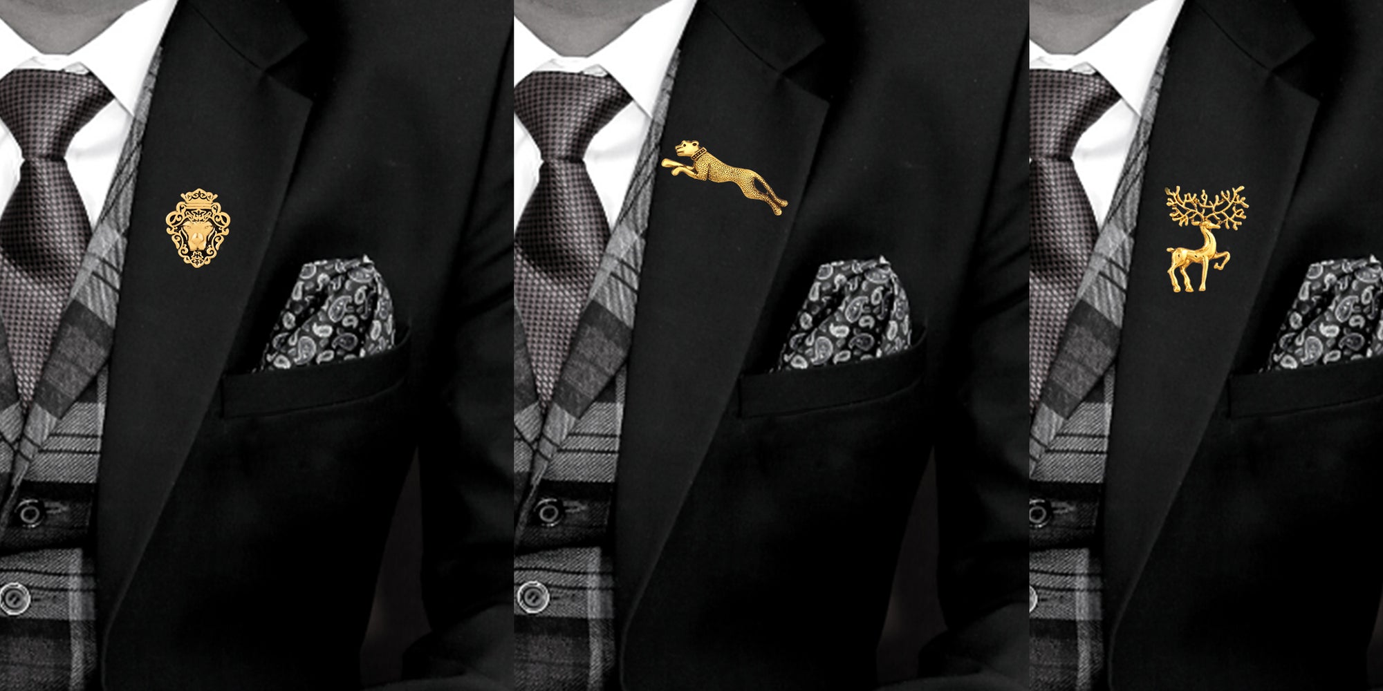 Deer, Jaguar and Lion Face Shaped Lapel Pin / Brooch