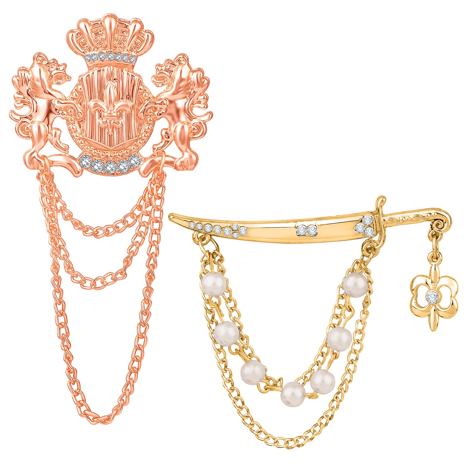 Sword and Unicorn Shaped Layered Chains Brooch