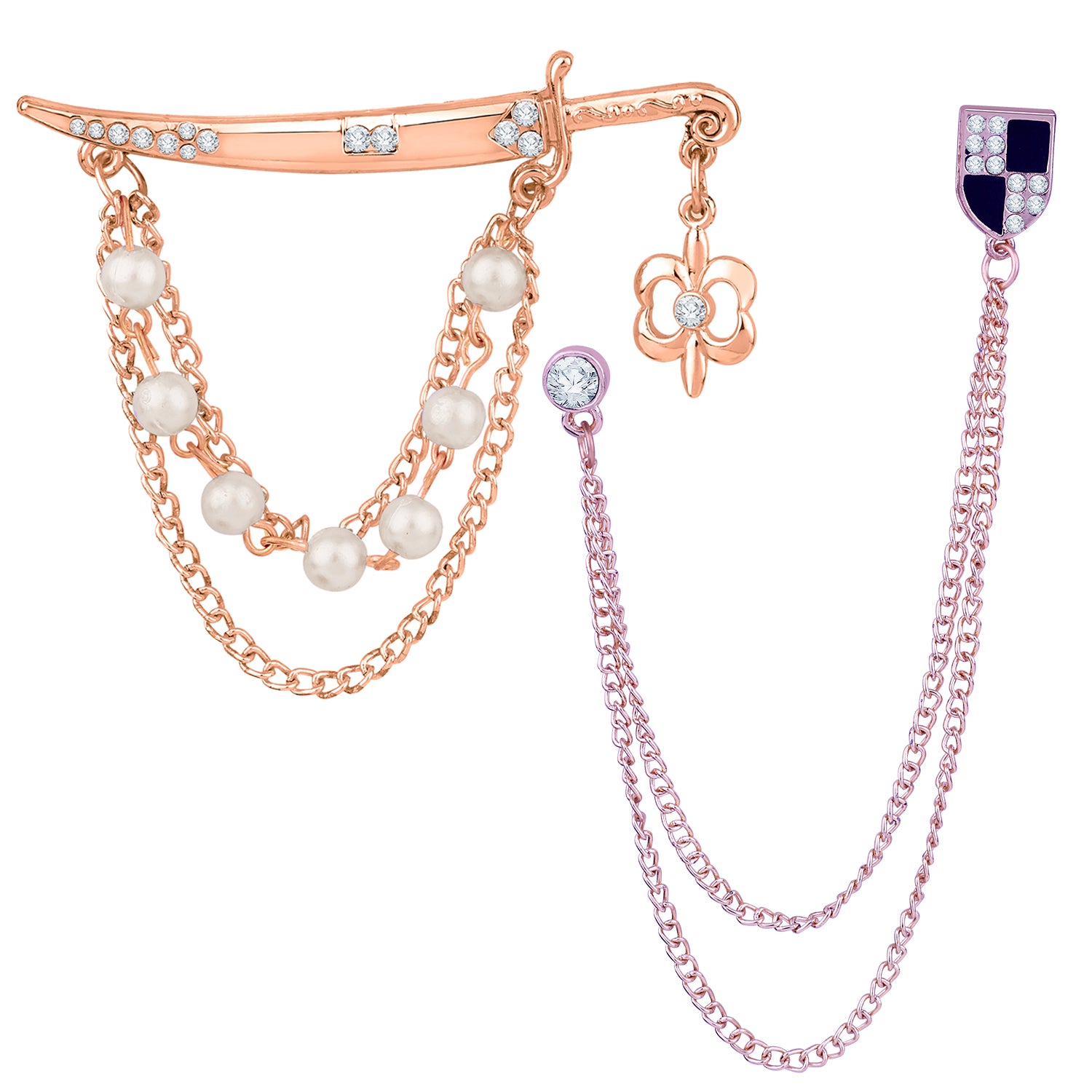 Layered Chains and Crown Shape Brooch