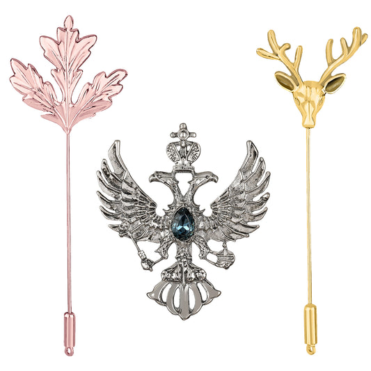 Mapel Leaf, Deer Face and Dual Head Eagle Shaped Lapel Pin / Brooch