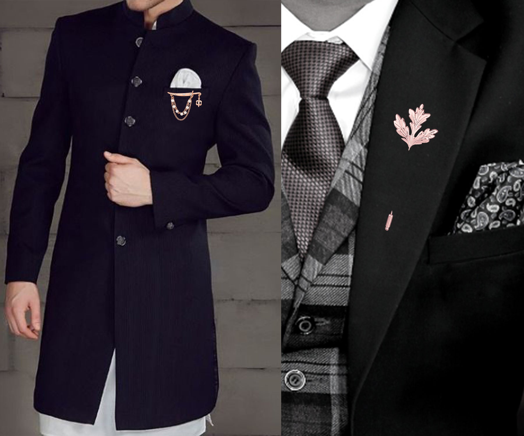 Mapel Leaf and Layered Chain Sword Shaped Lapel Pin / Brooch