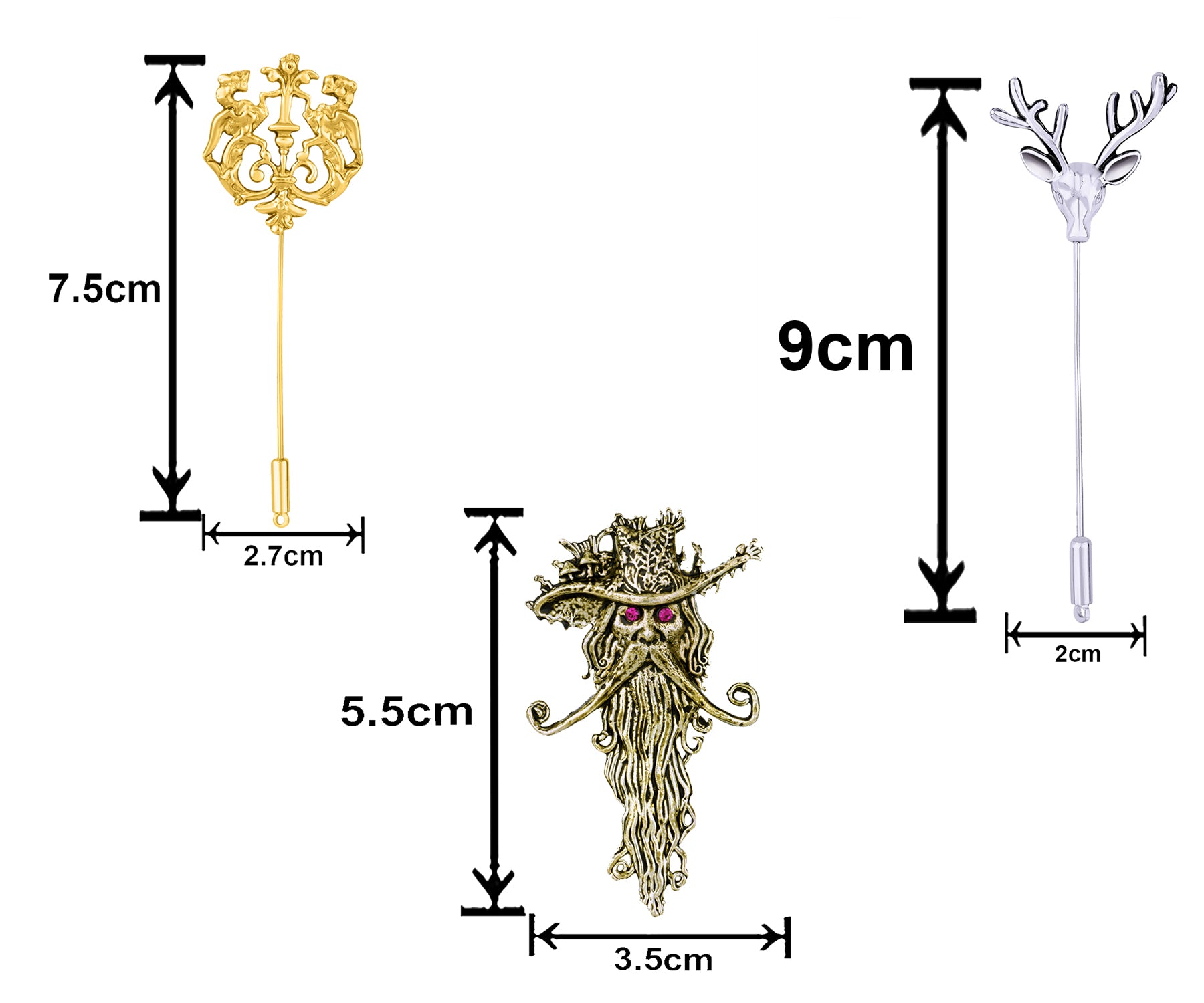Wizard, Royal Lion and Deer Shaped Lapel Pin / Brooch