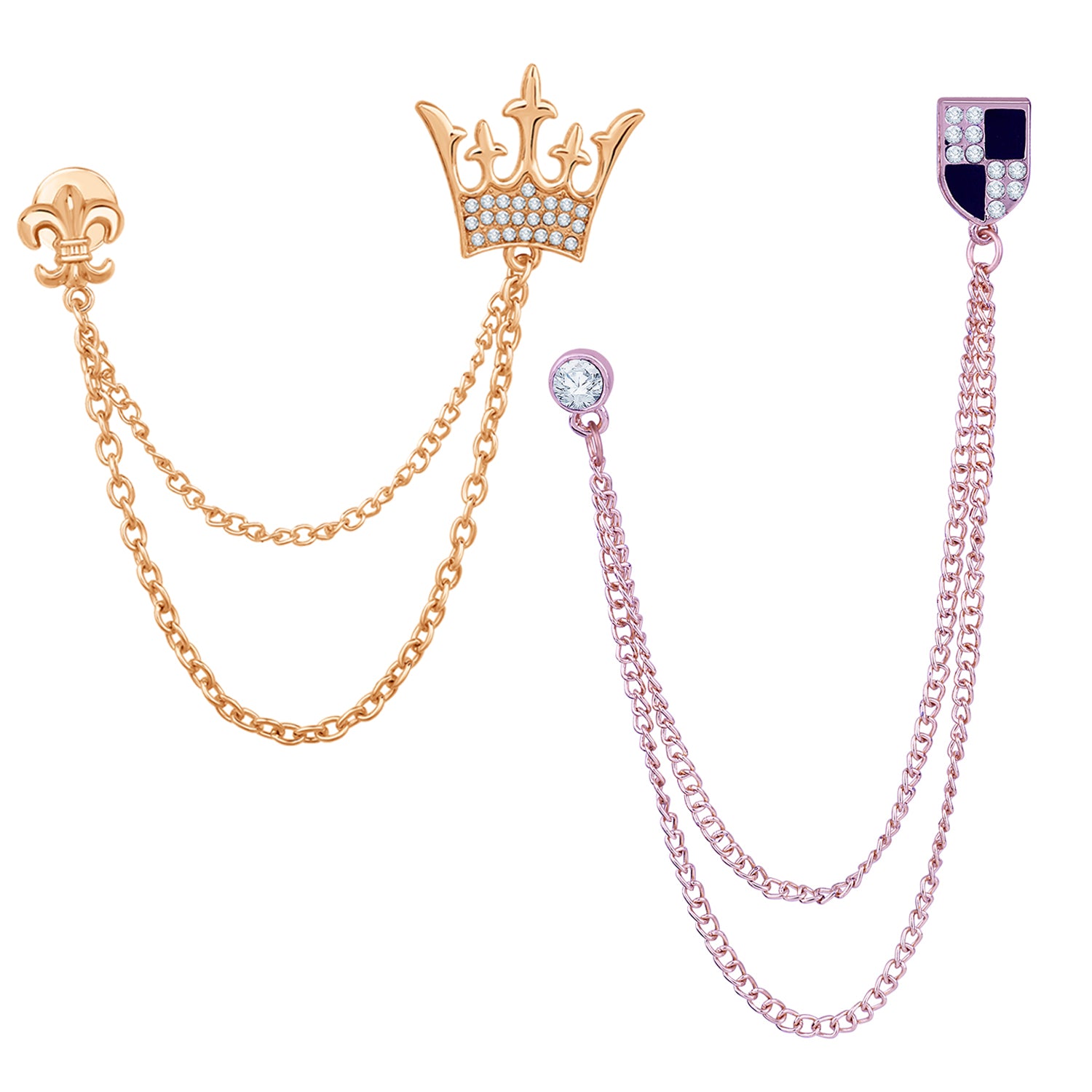 Shield and Crown Shaped Layered Chains Brooch