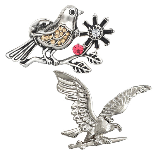 Combo of Sparrow and Flying Eagle Shaped Lapel Pin / Brooch