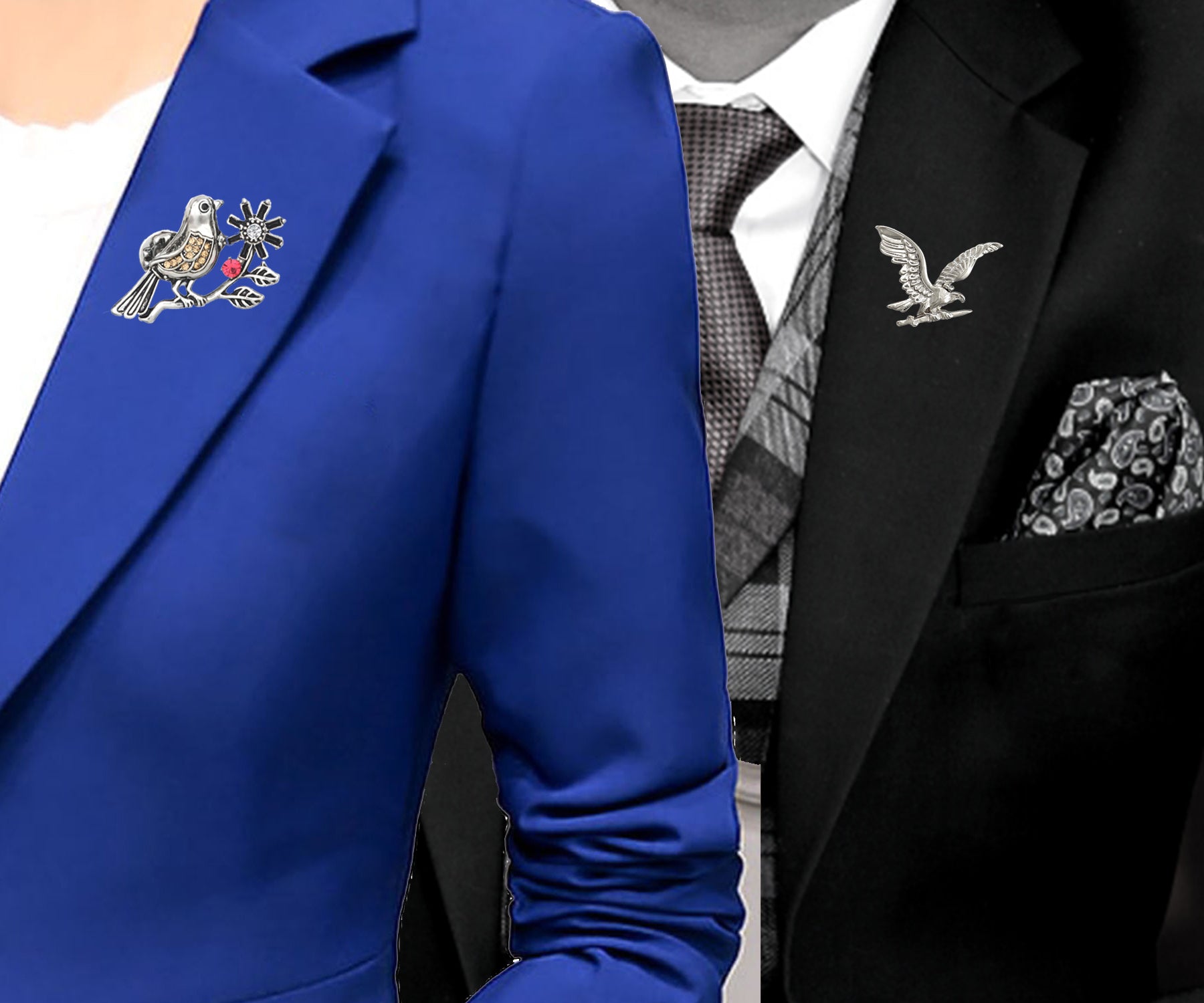 Combo of Sparrow and Flying Eagle Shaped Lapel Pin / Brooch