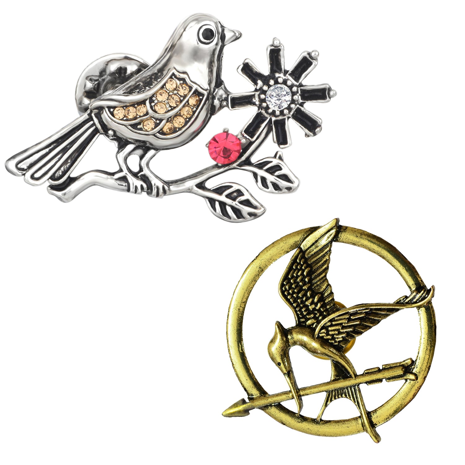 Sparrow and Woodpicker Shaped Lapel Pin / Brooch