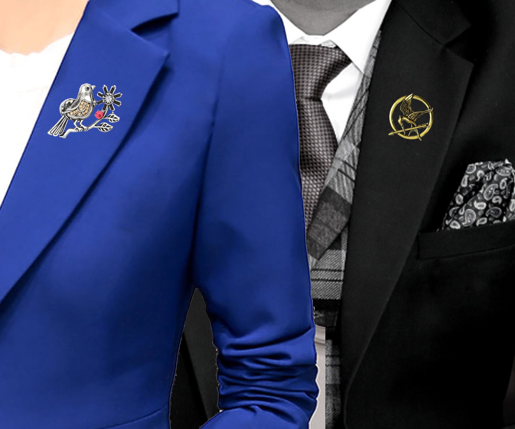 Sparrow and Woodpicker Shaped Lapel Pin / Brooch