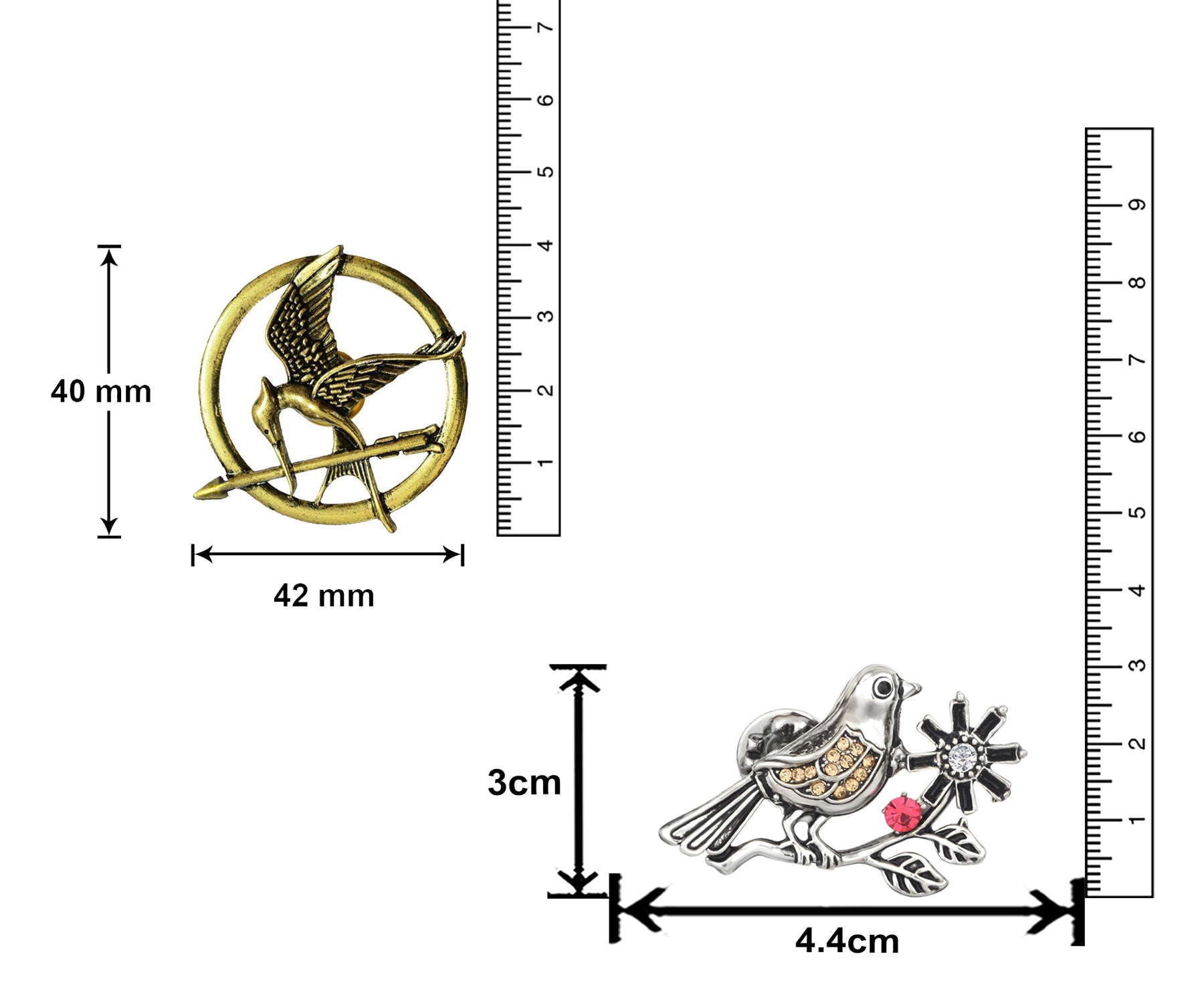 Sparrow and Woodpicker Shaped Lapel Pin / Brooch