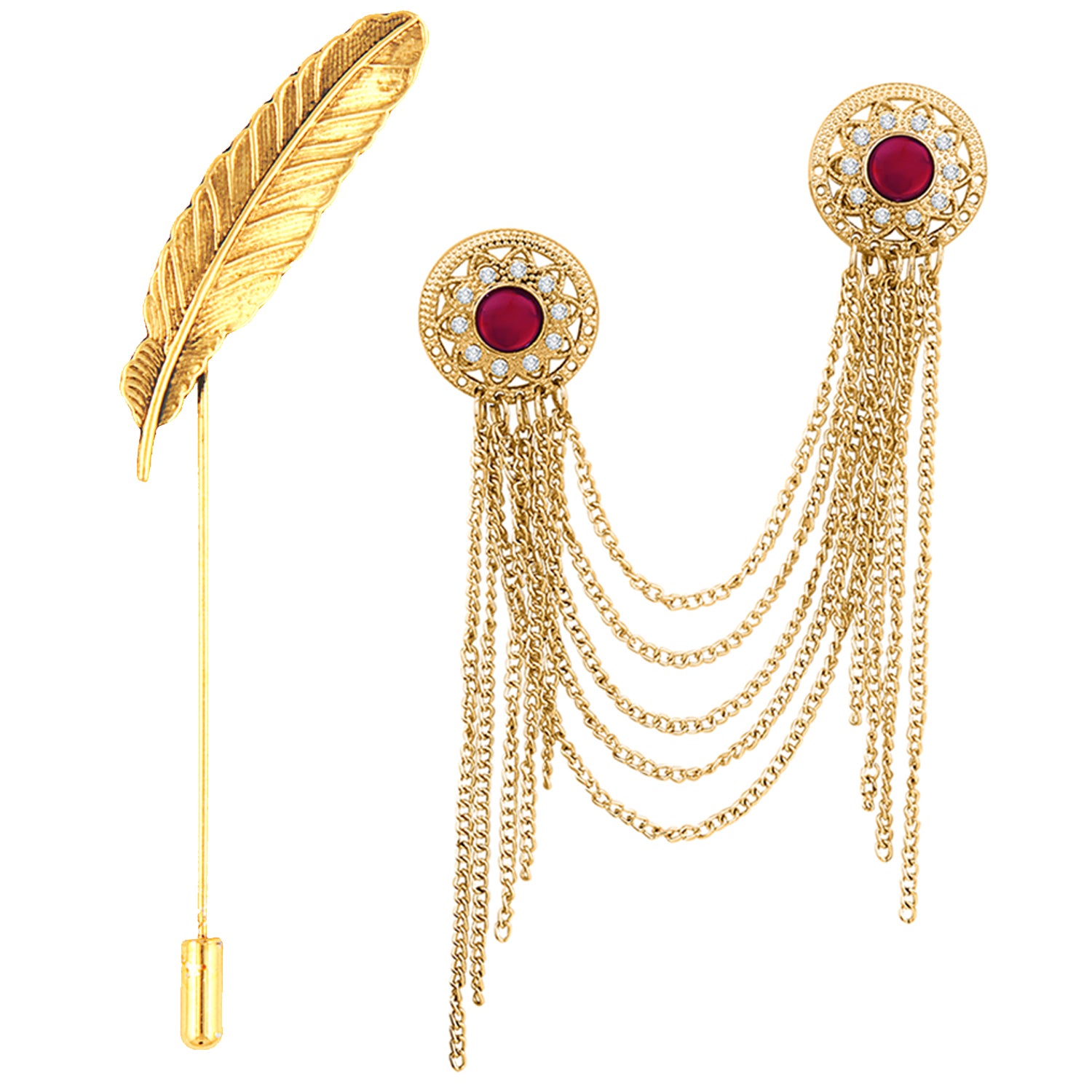 Leaf and Layered Chains Brooch / Lapel Pin