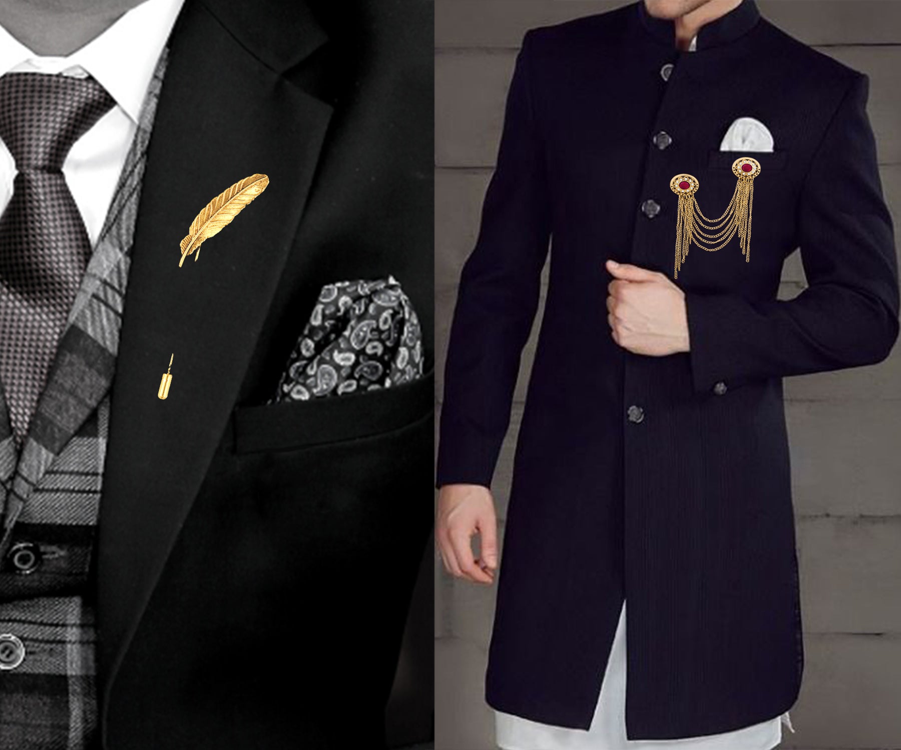 Leaf and Layered Chains Brooch / Lapel Pin