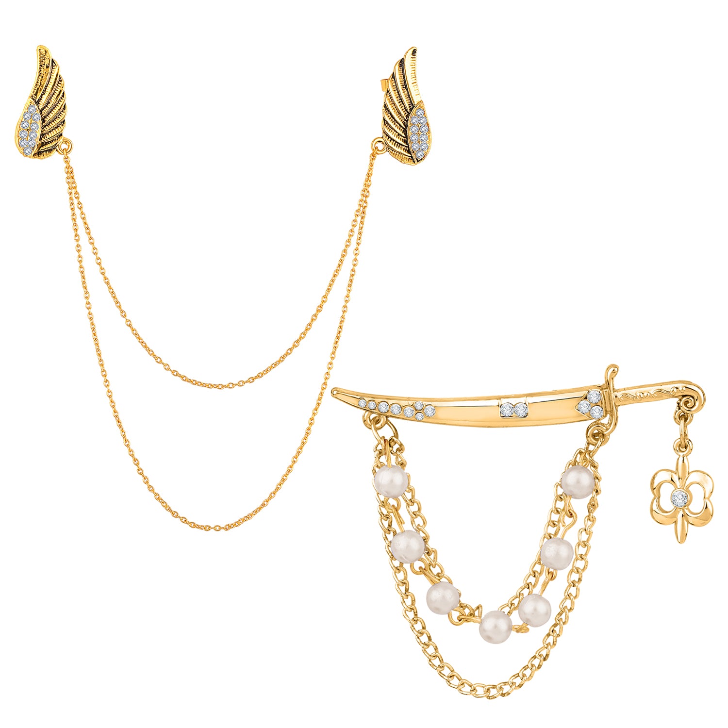 Wings and Sword Shaped Layered Chains Brooch