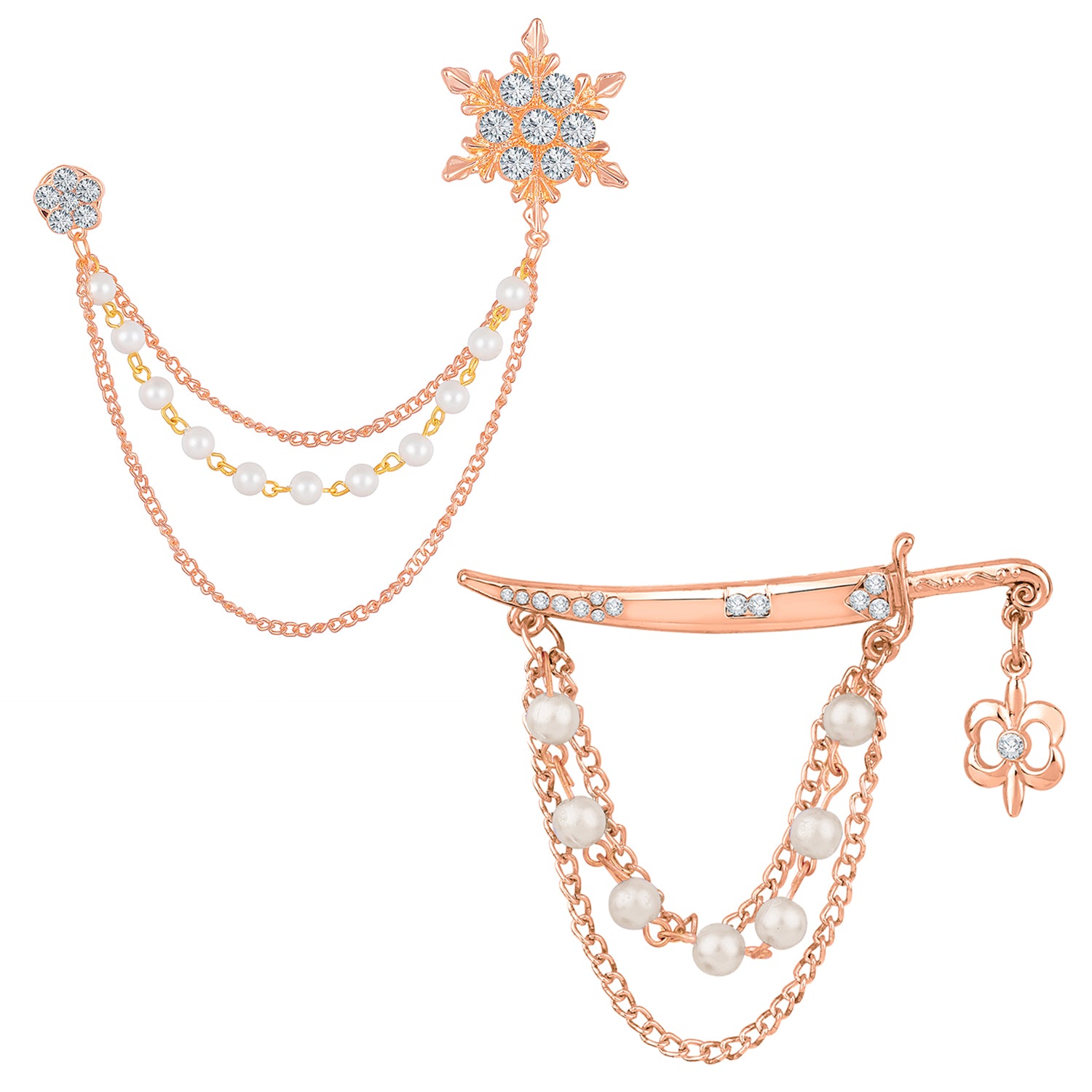 Sword and Snow Flake Shaped Layered Chains Brooch