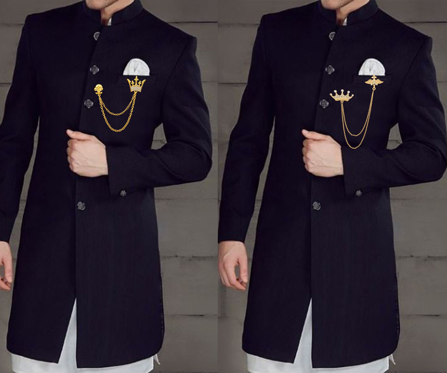 Crown and Layered Chain Brooch