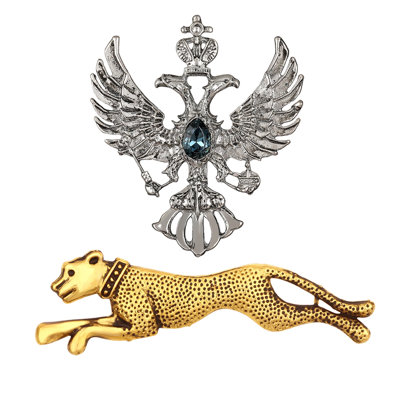 Jaguar and Dual Head Eagle Shaped Lapel Pin / Brooch