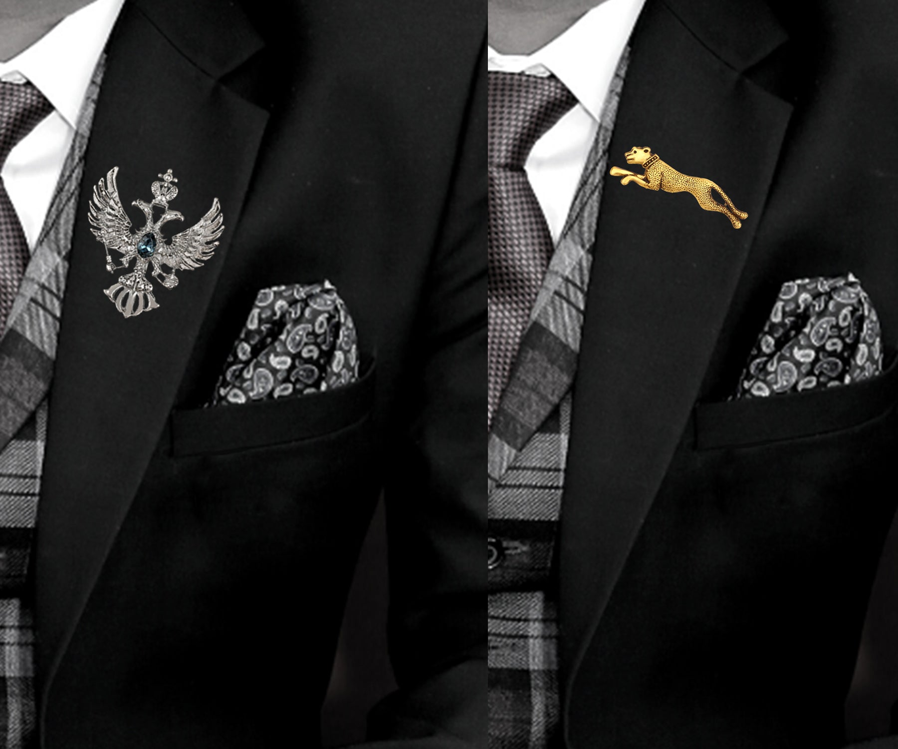 Jaguar and Dual Head Eagle Shaped Lapel Pin / Brooch