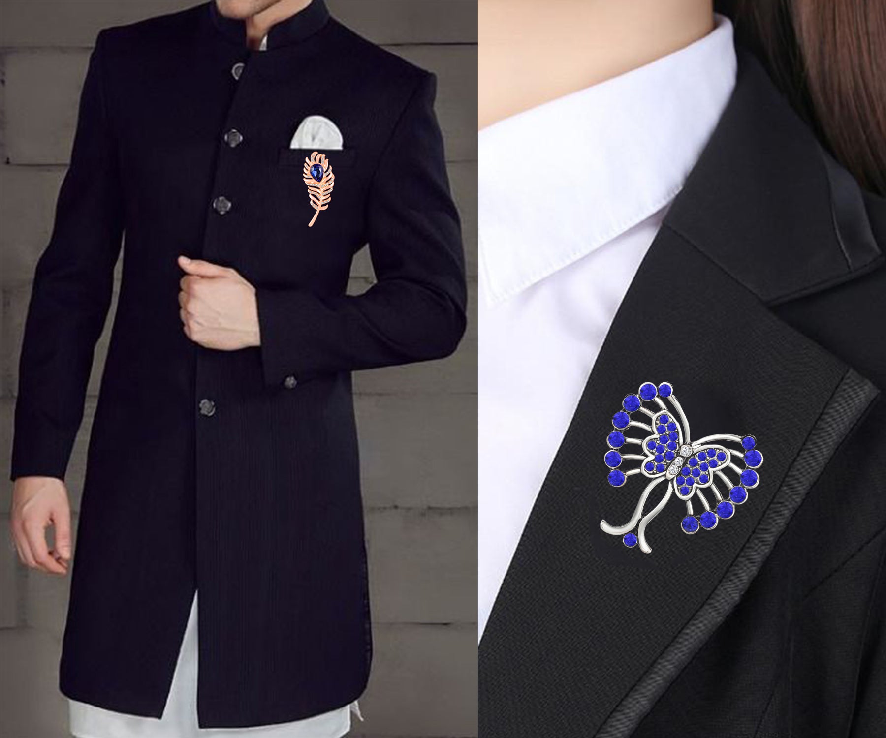 Peacock Feather and Butterfly Shaped Lapel Pin / Brooch