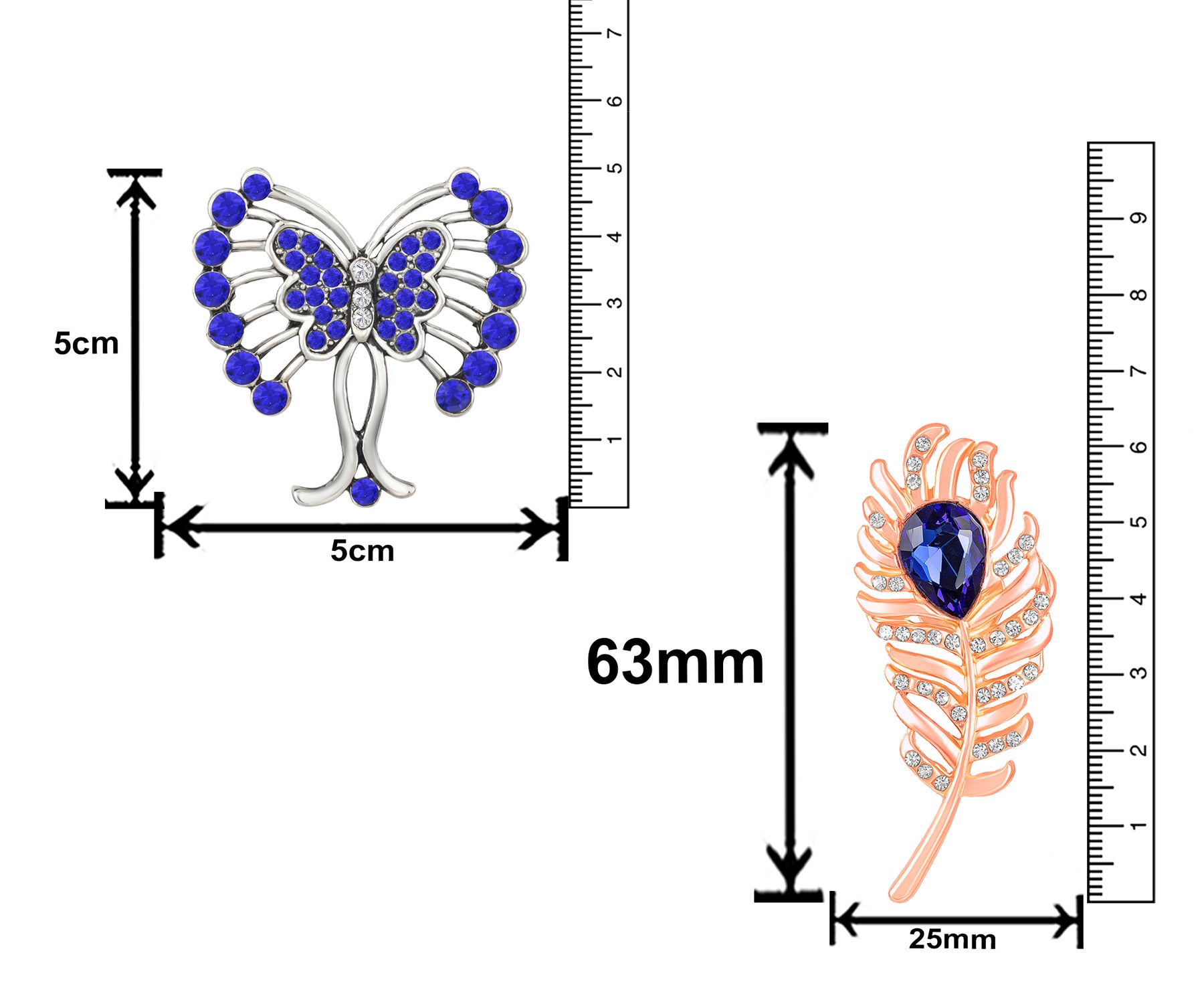 Peacock Feather and Butterfly Shaped Lapel Pin / Brooch