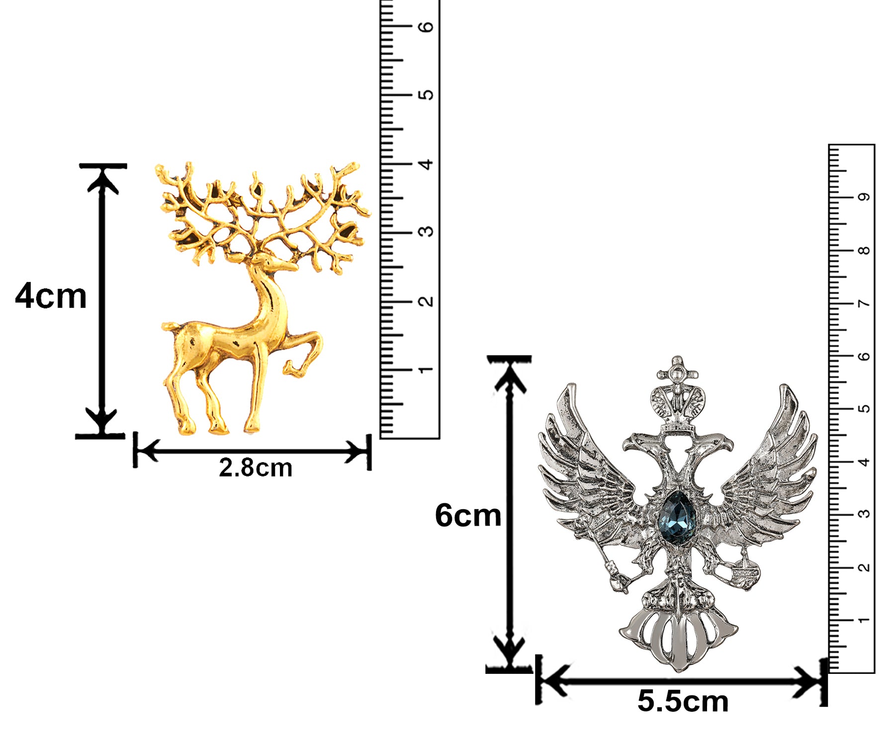 Deer and Dual Eagle Head Shaped Lapel Pin / Brooch