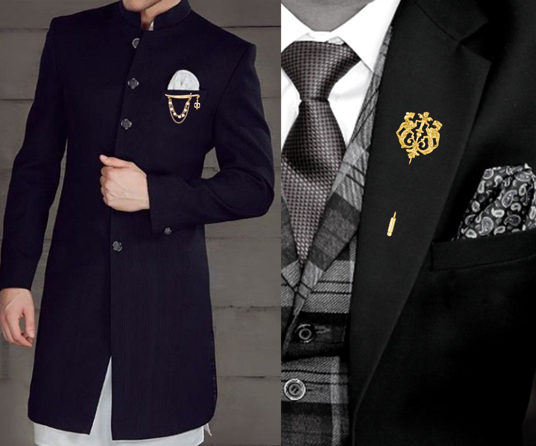 Sword and Royal Lion Shaped Layered Chain Brooch / Lapel Pin