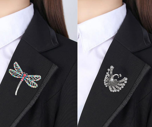 Butterfly and Flying Peacock Shaped Brooch / Lapel Pin