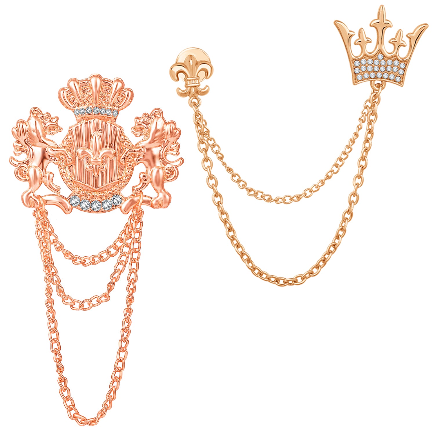 Crown and Unicorn Shaped Layered Chains Brooch