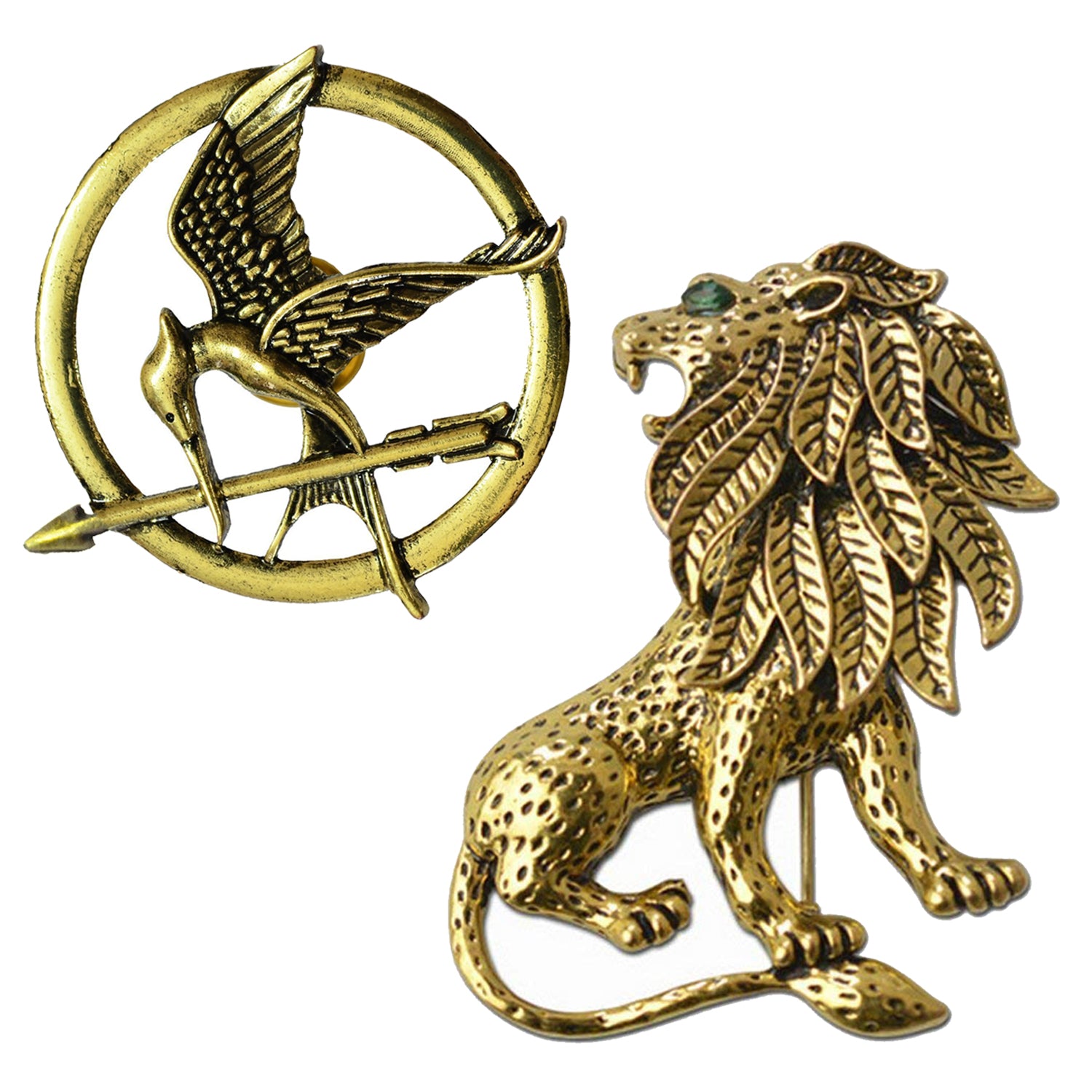 Lion and Woodpicker Shaped Brooch / Lapel Pin