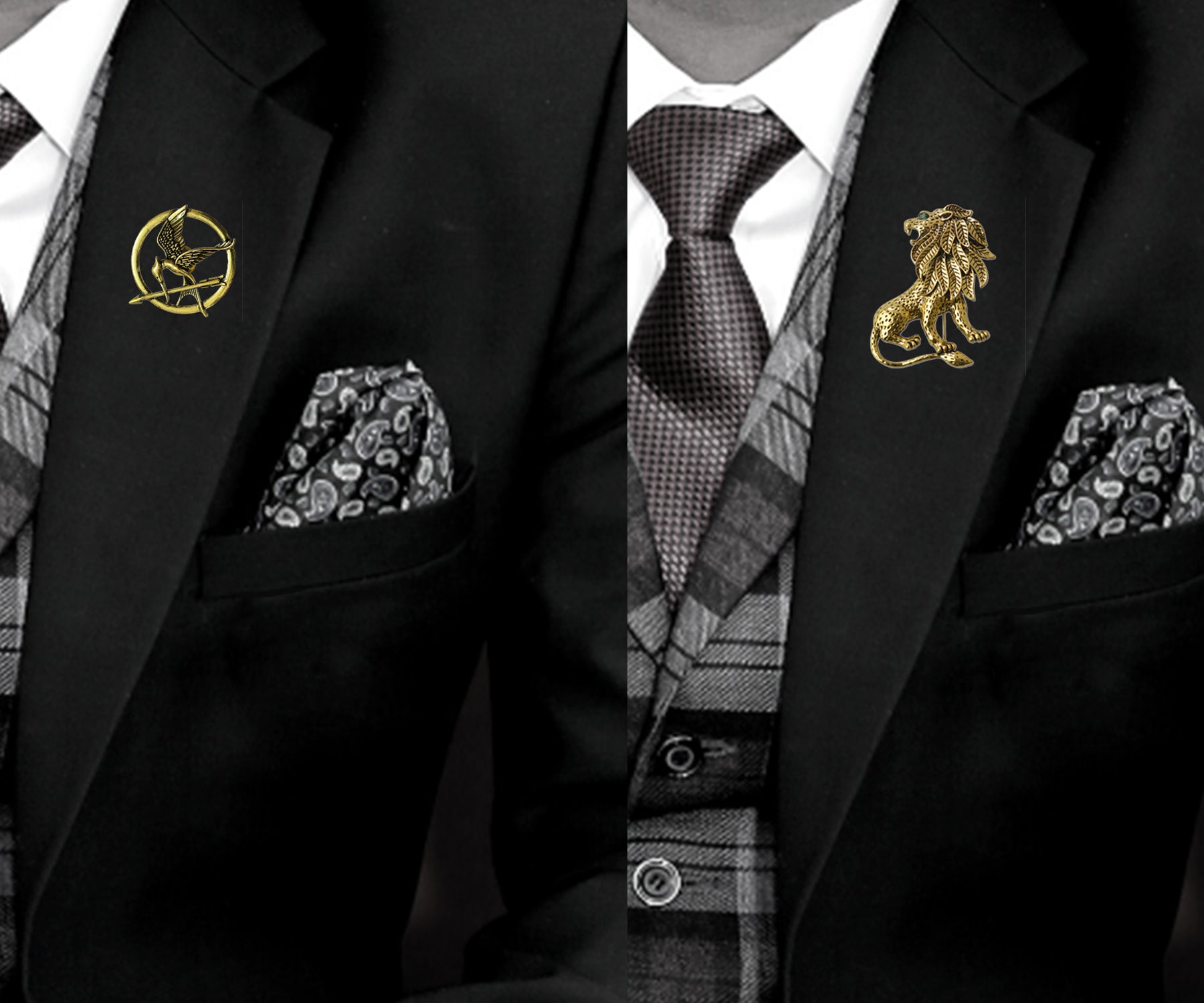 Lion and Woodpicker Shaped Brooch / Lapel Pin