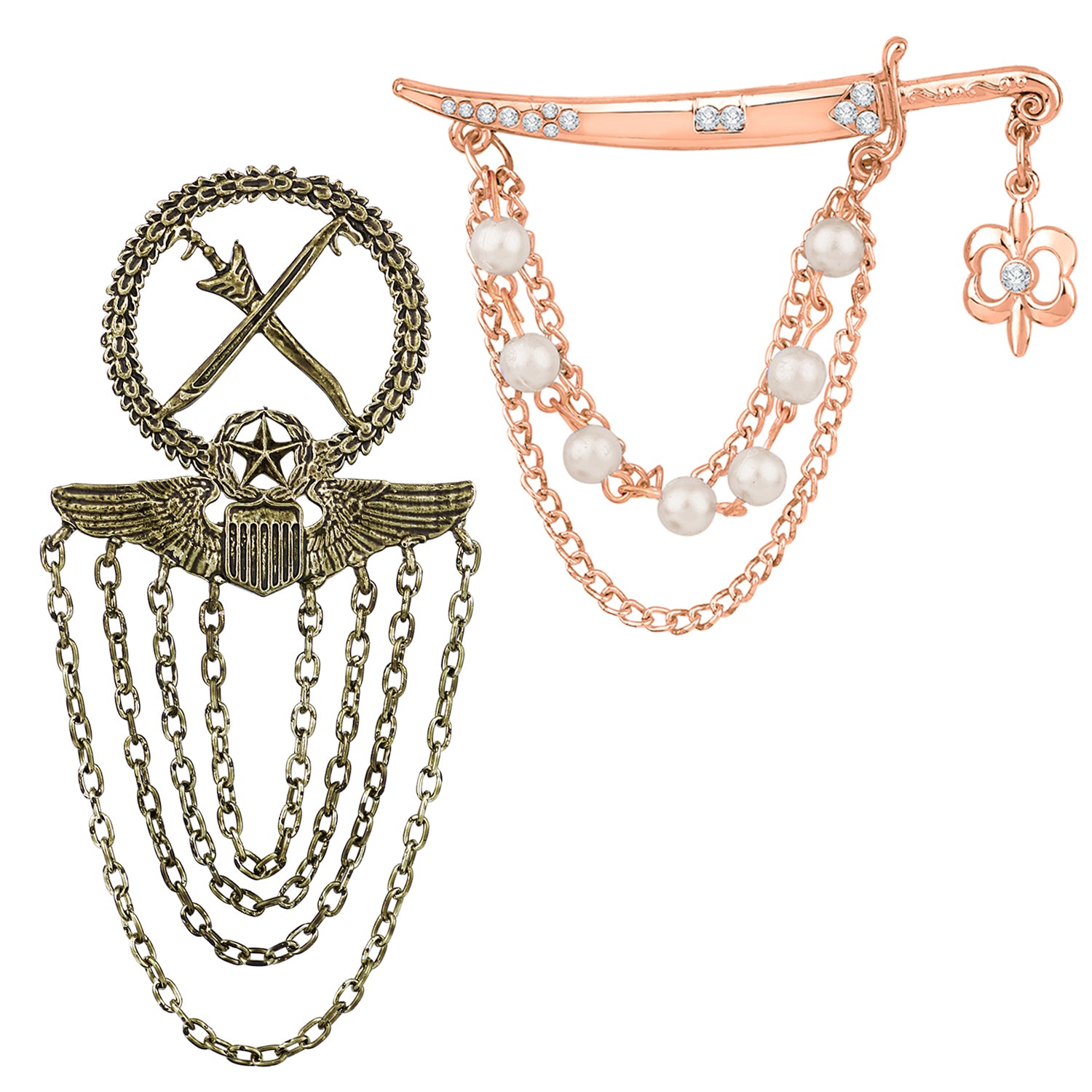Combo of Royal Army and Sword Shaped Layered Chains Brooch