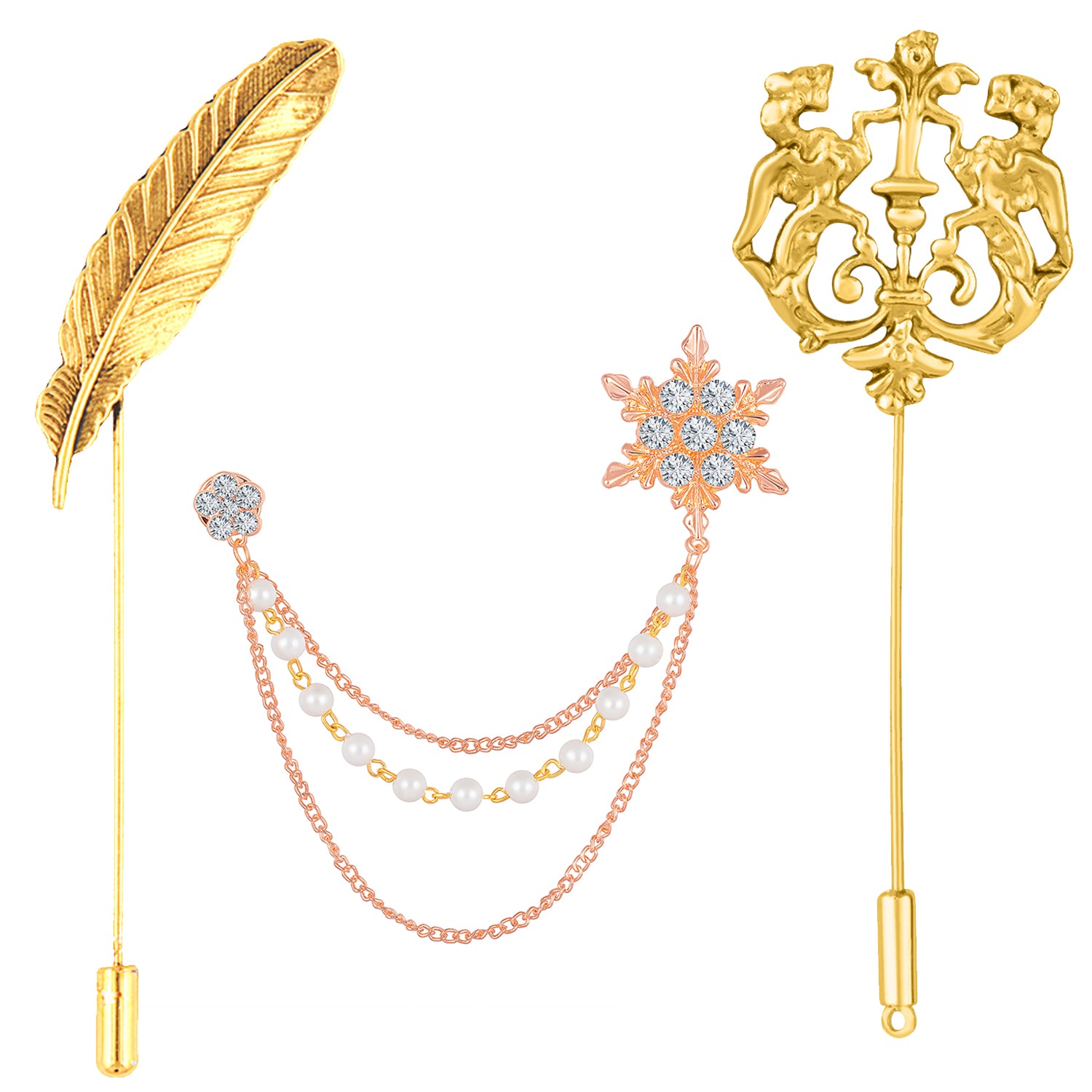 Leaf, Royal Lion and Tripple Layerd Chain Brooch / Lapel Pin