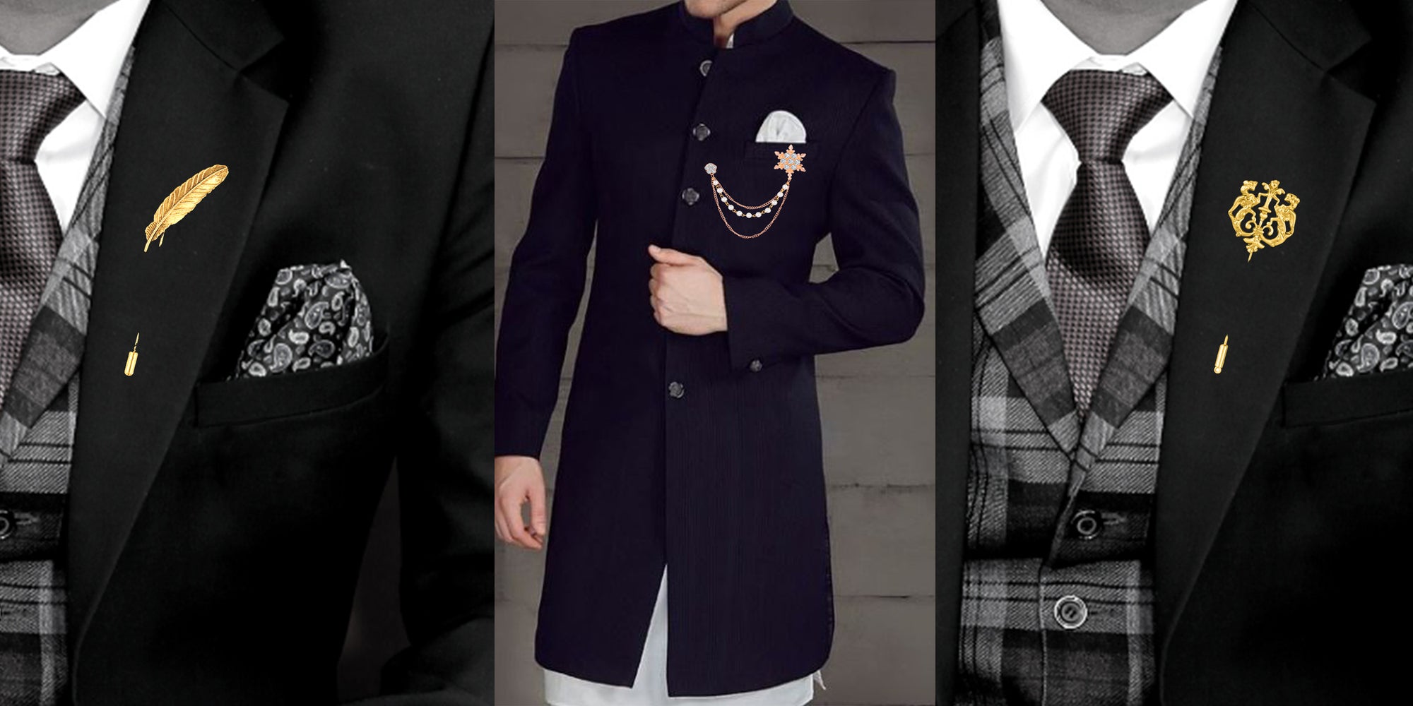 Leaf, Royal Lion and Tripple Layerd Chain Brooch / Lapel Pin