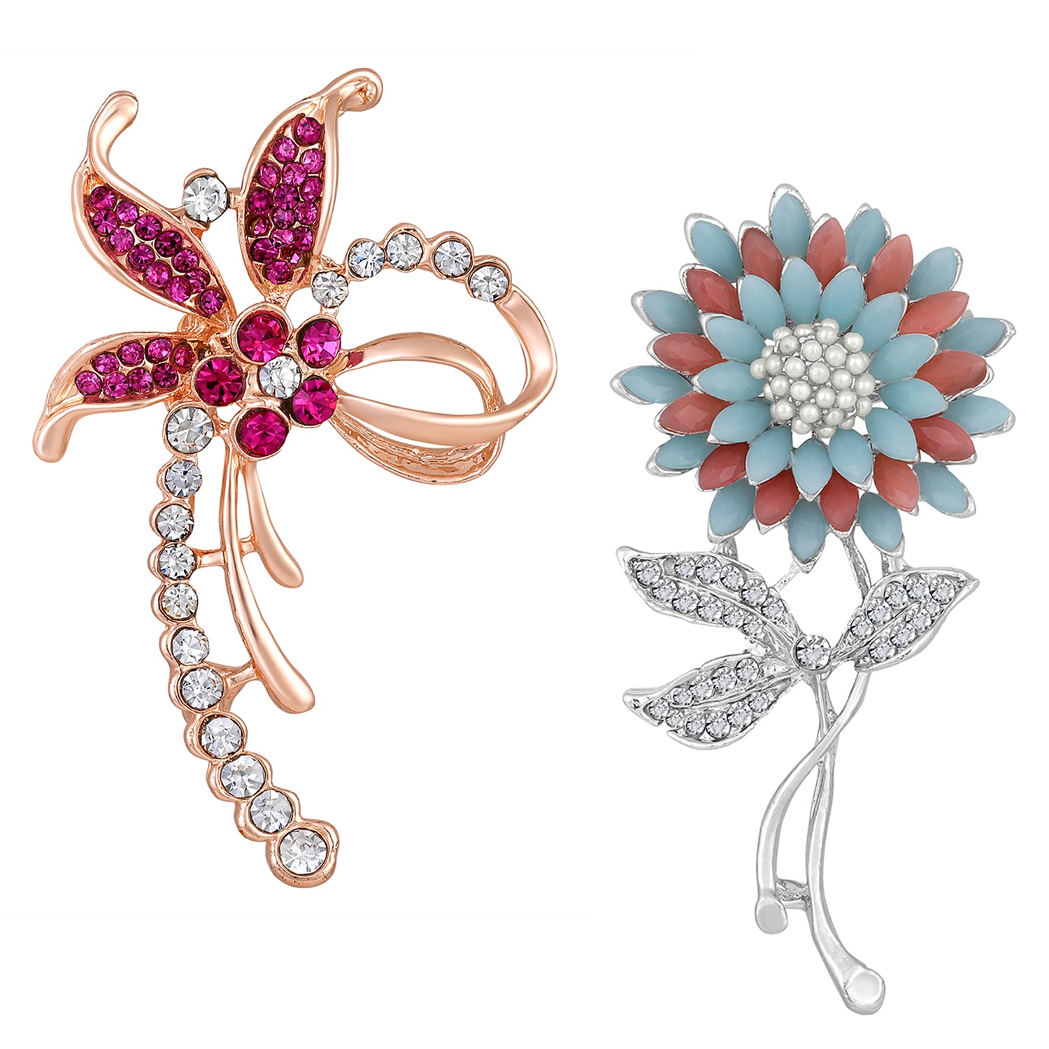 Combo of Multicolor Floral Brooch