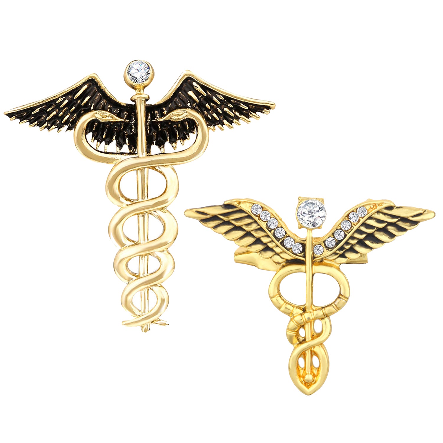 Combo of 2 Caduceus Doctor's Brooch / Lapel Pin