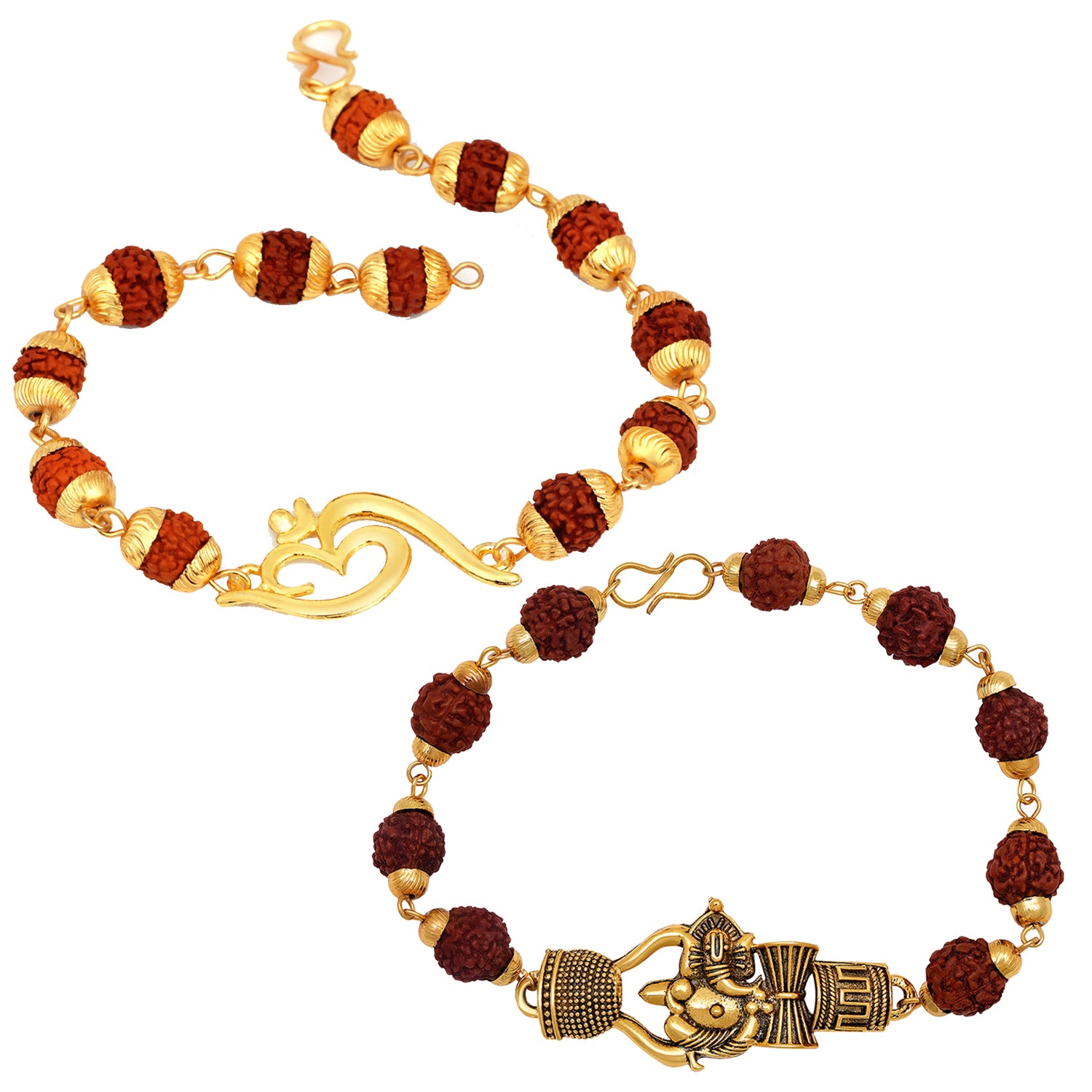 Combo of Trishul Lord Ganpati & Damroo Adjutable Religious Rudraksha Bracelets