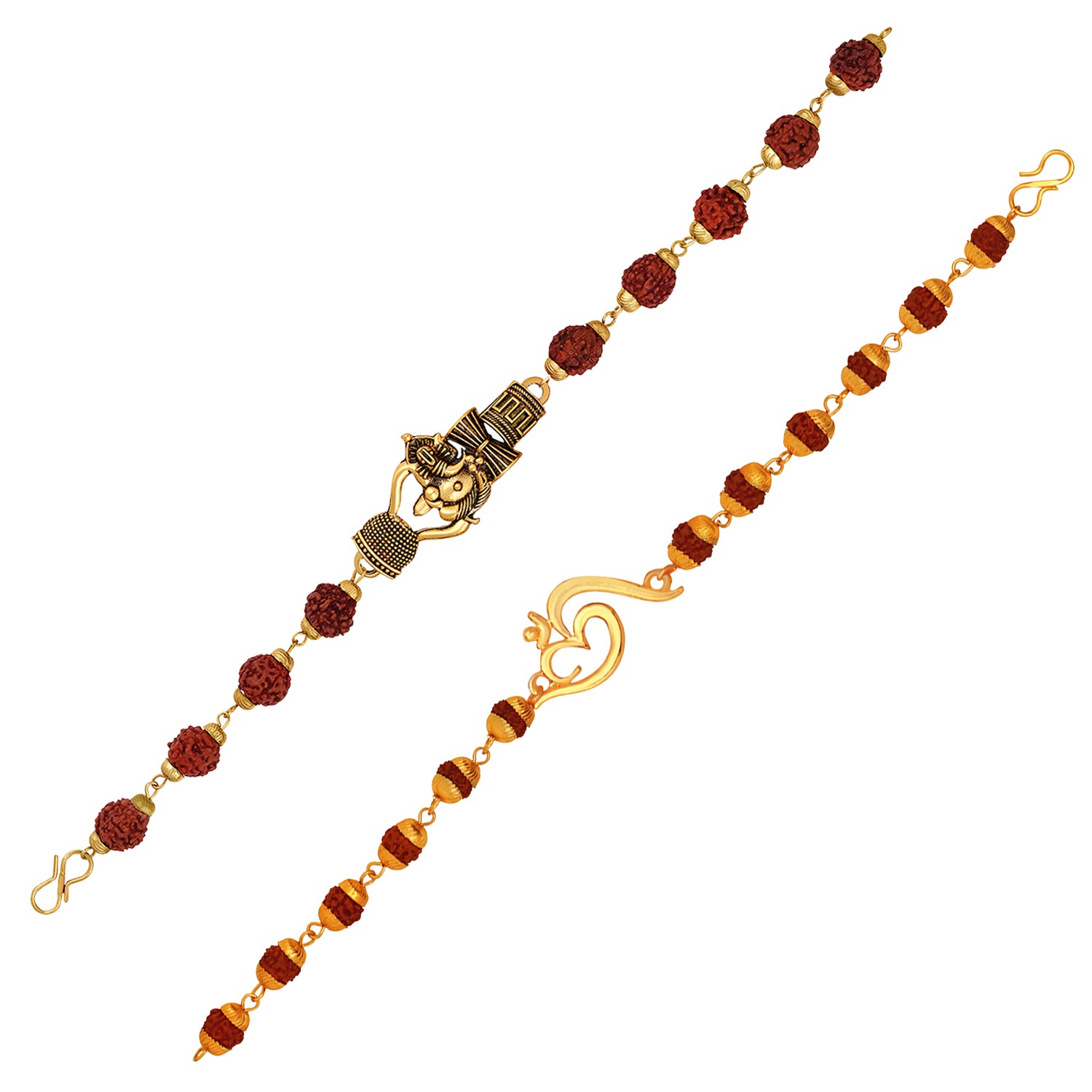 Combo of Trishul Lord Ganpati & Damroo Adjutable Religious Rudraksha Bracelets