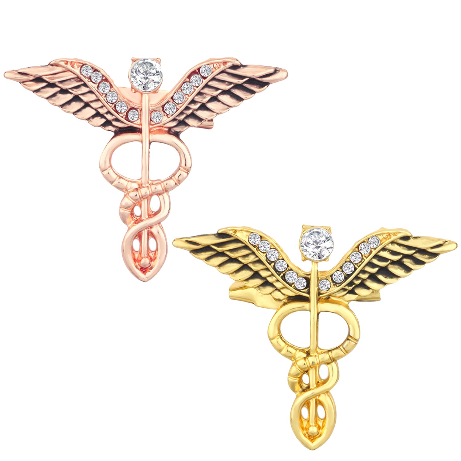 Combo of 2 Caduceus Doctor's Brooch / Lapel Pin