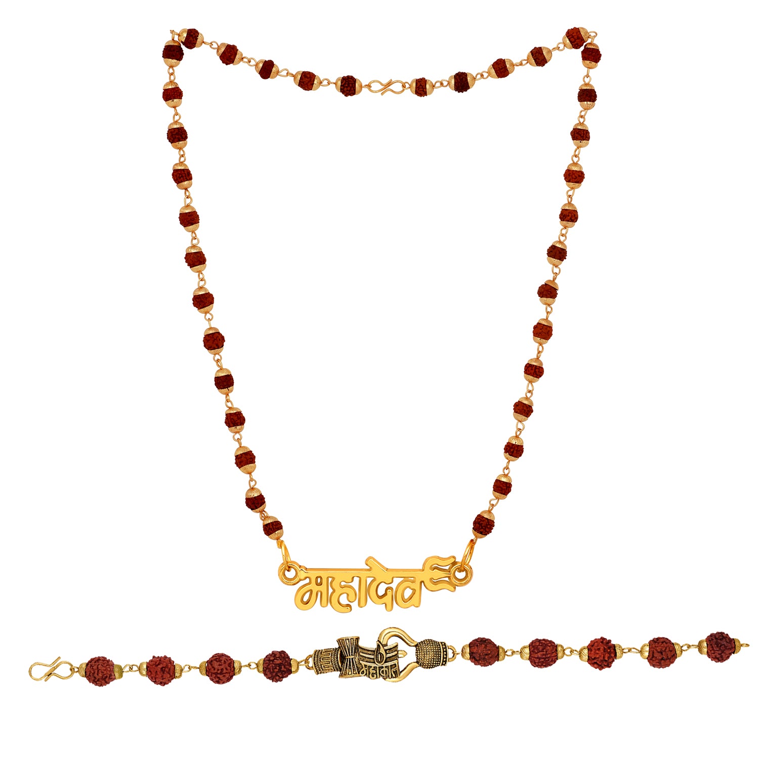 Combo of Mahakal Trishul Damroo Bracelet and Mahadev Pendant with Rudraksha