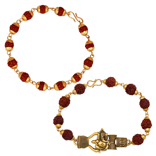 Combo of Trishul Lord Ganpati & Damroo Adjutable Religious Rudraksha Bracelets