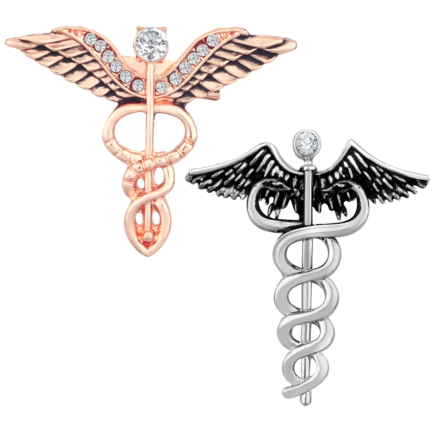 Combo of 2 Caduceus Doctor's Brooch / Lapel Pin