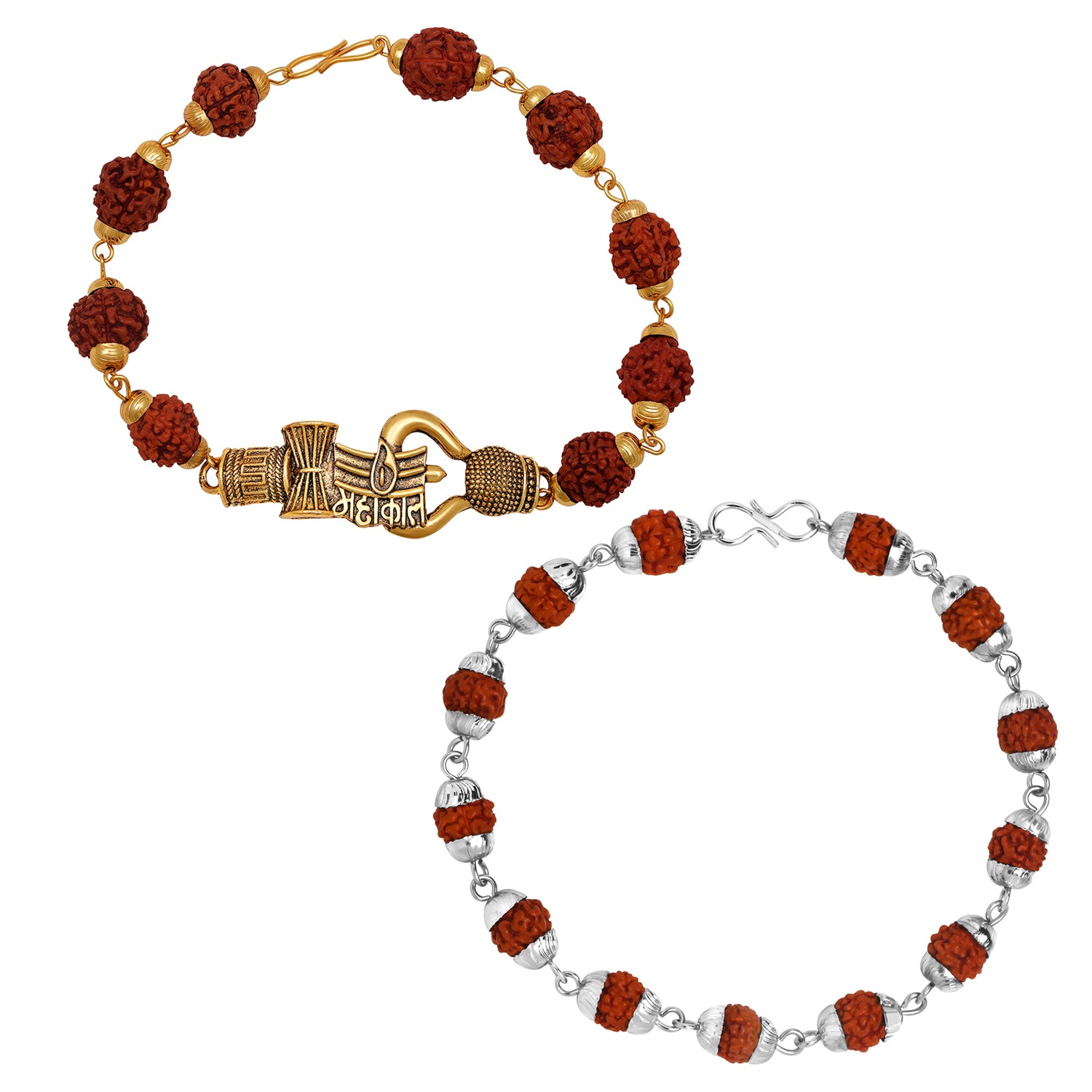 Combo of Trishul Lord Ganpati & Damroo Adjutable Religious Rudraksha Bracelets